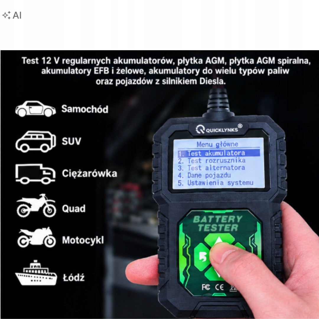BATTERY TESTER 12V 220Ah POLISH MENU DIAGNOSTICS START-UP TEST Brand no brand