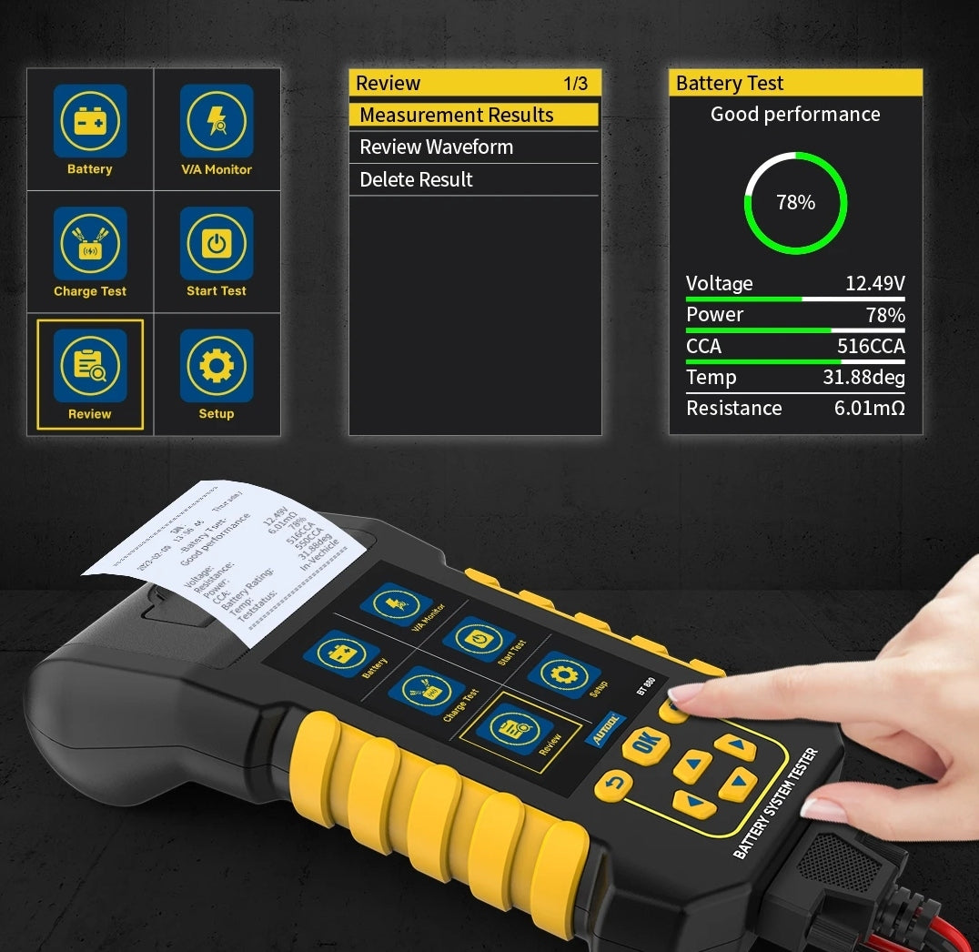 BATTERY TESTER 12v 24v Autool BT880 with PRINTER METER Manufacturer code BT880 30-300Ah DRUKOWANIE ŻELOWE GEL KWASOWE
