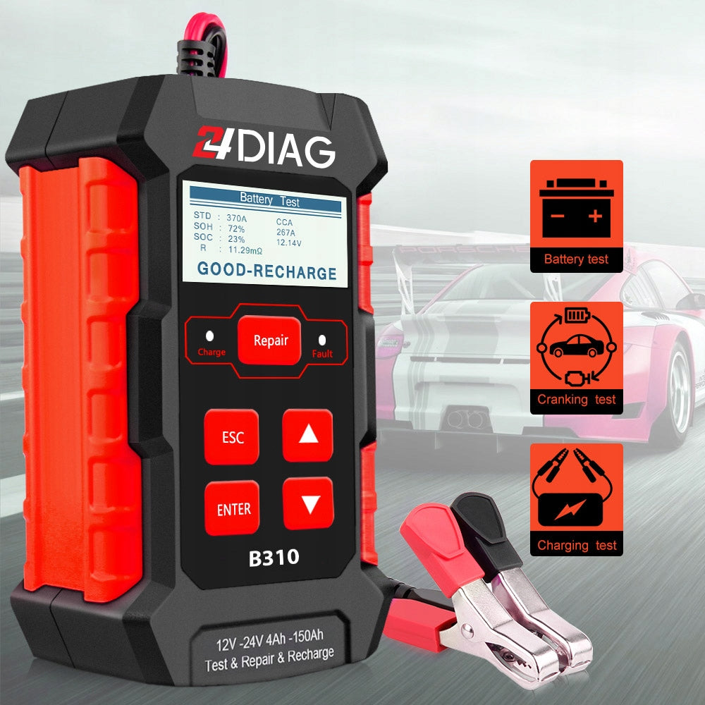 BATTERY TESTER RECTIFIER B310 12V 24V 10A CHARGER METER Brand 24Diag