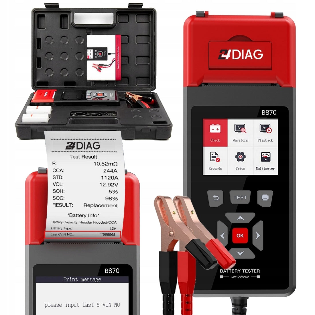 BATTERY TESTER WITH PRINTER 6V 12V 24V Range 2AH to 300AH j.PL