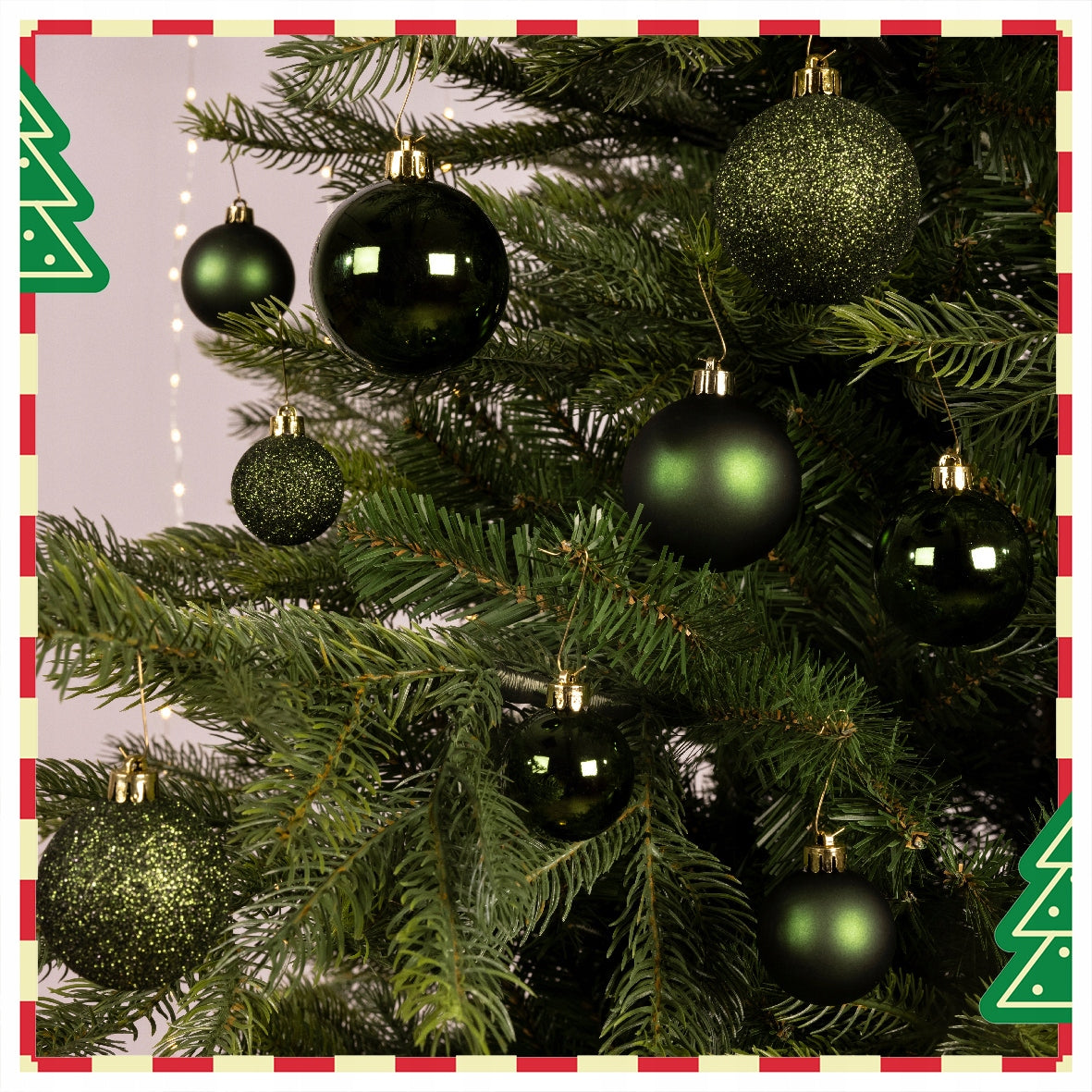 BAUBLES GREEN set of 30 pcs. unbreakable mix set of baubles bottle green Packaging status original