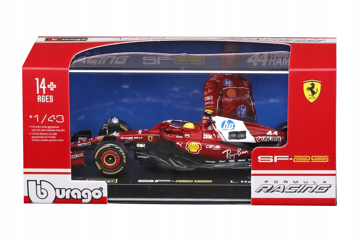 BBURAGO 1:43 Scale Metal Ferrari Formula 1 Car - Lewis Hamilton Edition (Plastic Parts) Bburago Brand Bburago