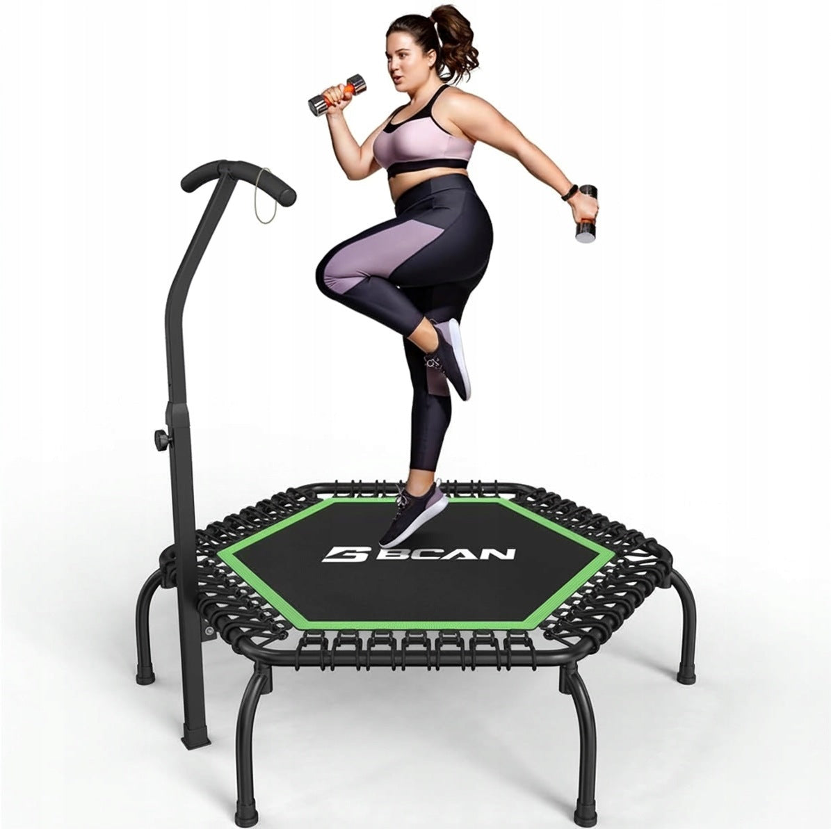 BCAN Fitness Trampoline with Handle for Adults, 250 kg, Quiet, 42 Links