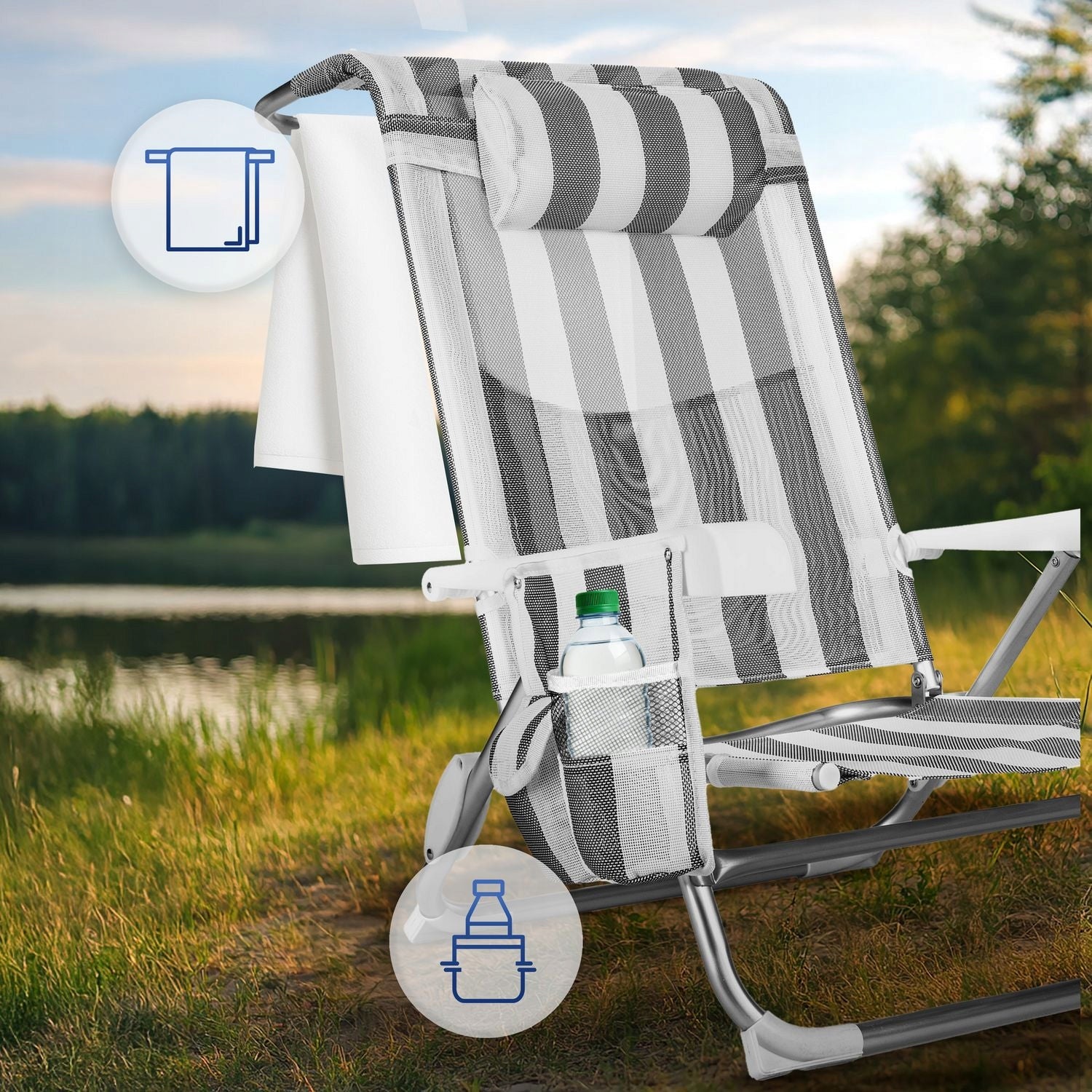 BEACH CHAIR FOLDING 2IN1 POCKET CUSHION OUTTEC Width (shorter side) 58.5 cm