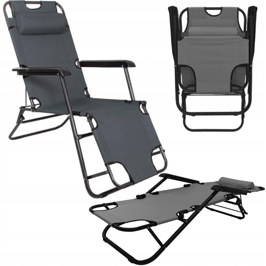 BEACH CHAIR FOLDING ARMCHAIR FOR GARDEN TERRACE CAMPING CHAIR STRONG Manufacturer code LEŻAK COMFORT SZARY