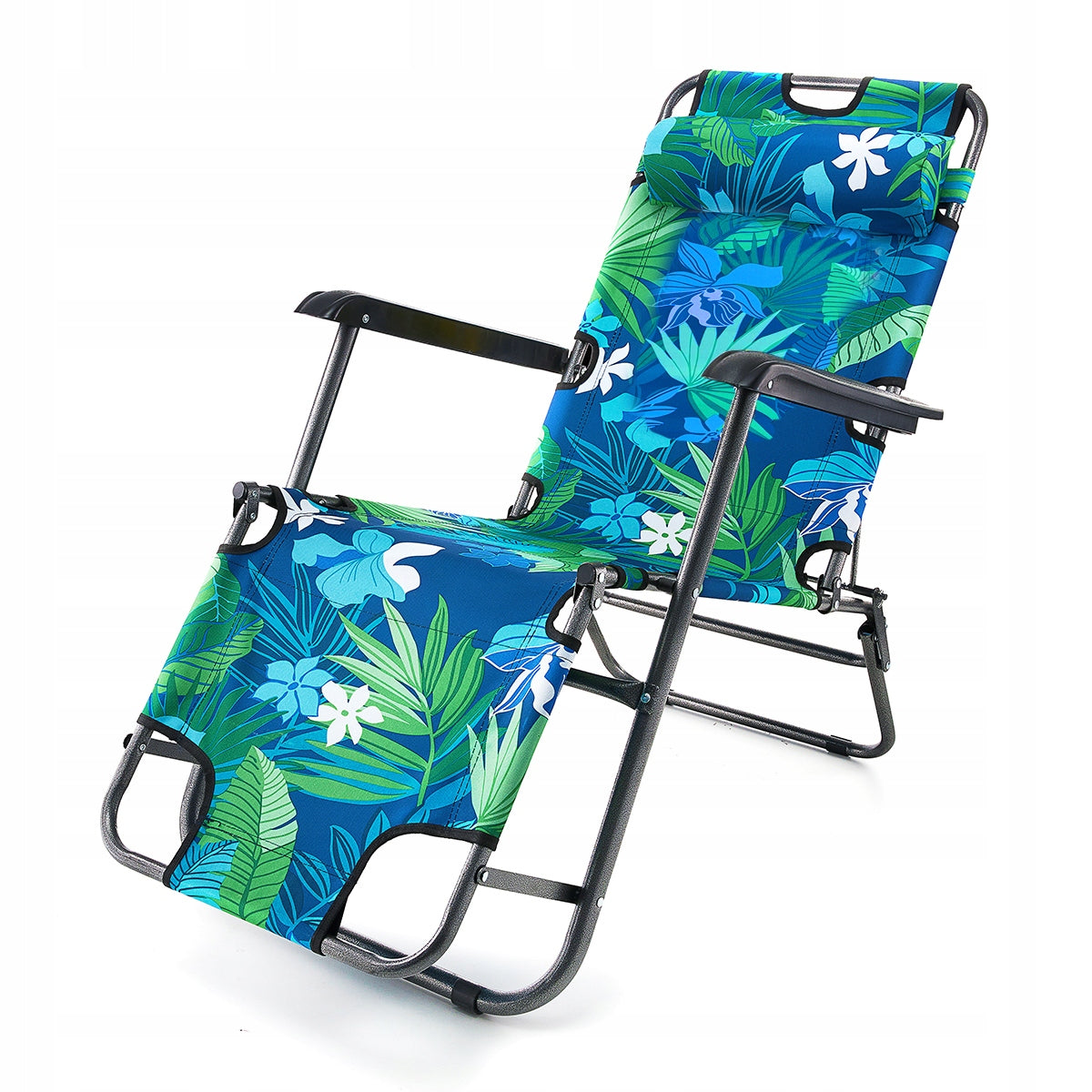 BEACH CHAIR GARDEN CHAIR SOPRATO FOLDING HAWAIIAN FLOWERS 2IN1 GREEN Color green