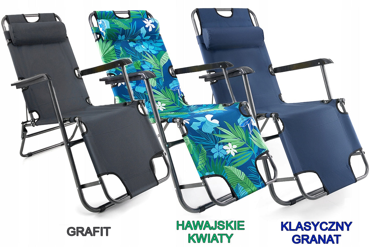 BEACH CHAIR GARDEN CHAIR SOPRATO FOLDING HAWAIIAN FLOWERS 2IN1 GREEN Manufacturer code L02 leżak plażowy 2