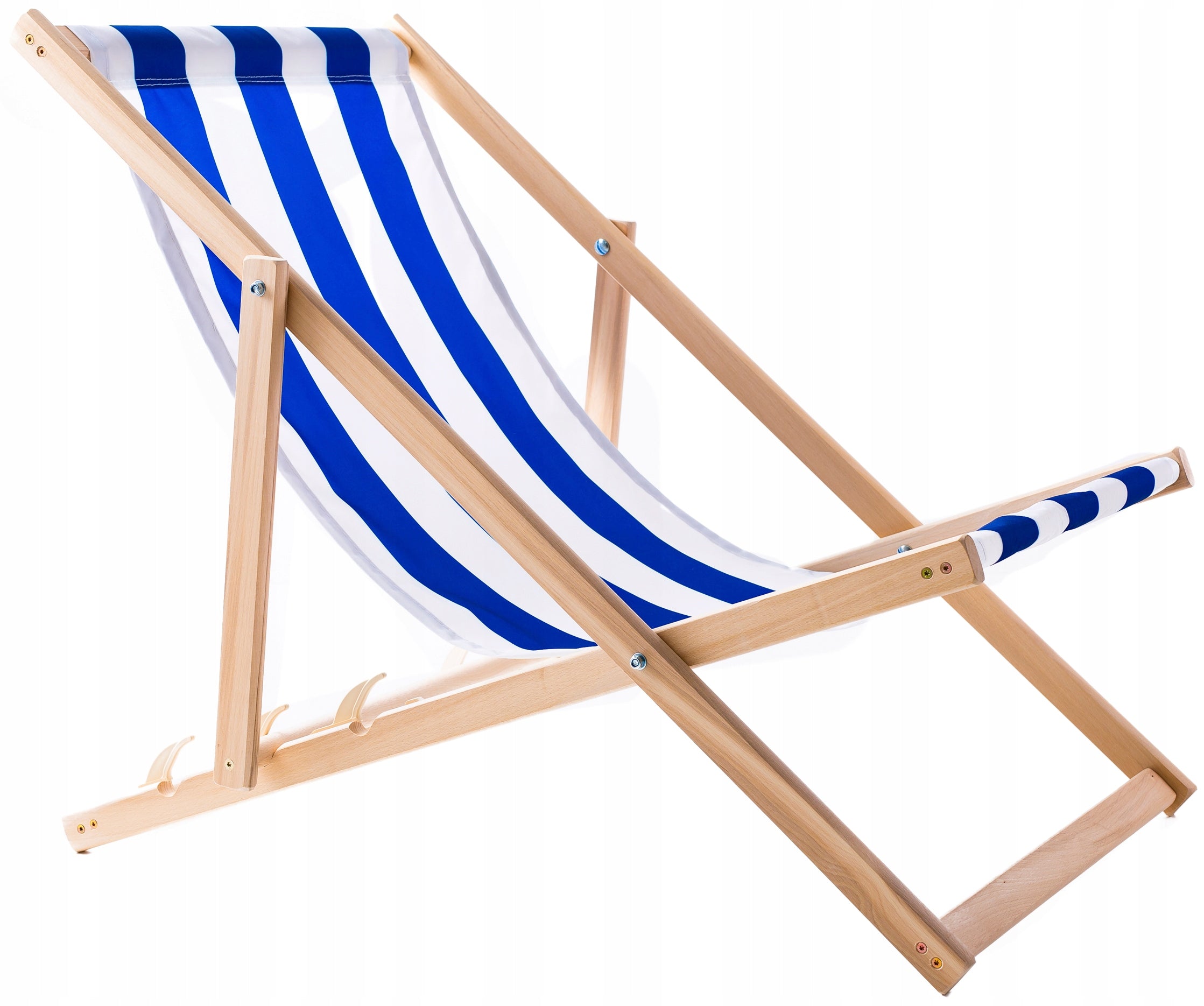 BEACH CHAIR GARDEN WOODEN FOLDING WOODOK FABRIC WITH BLUE STRIPES