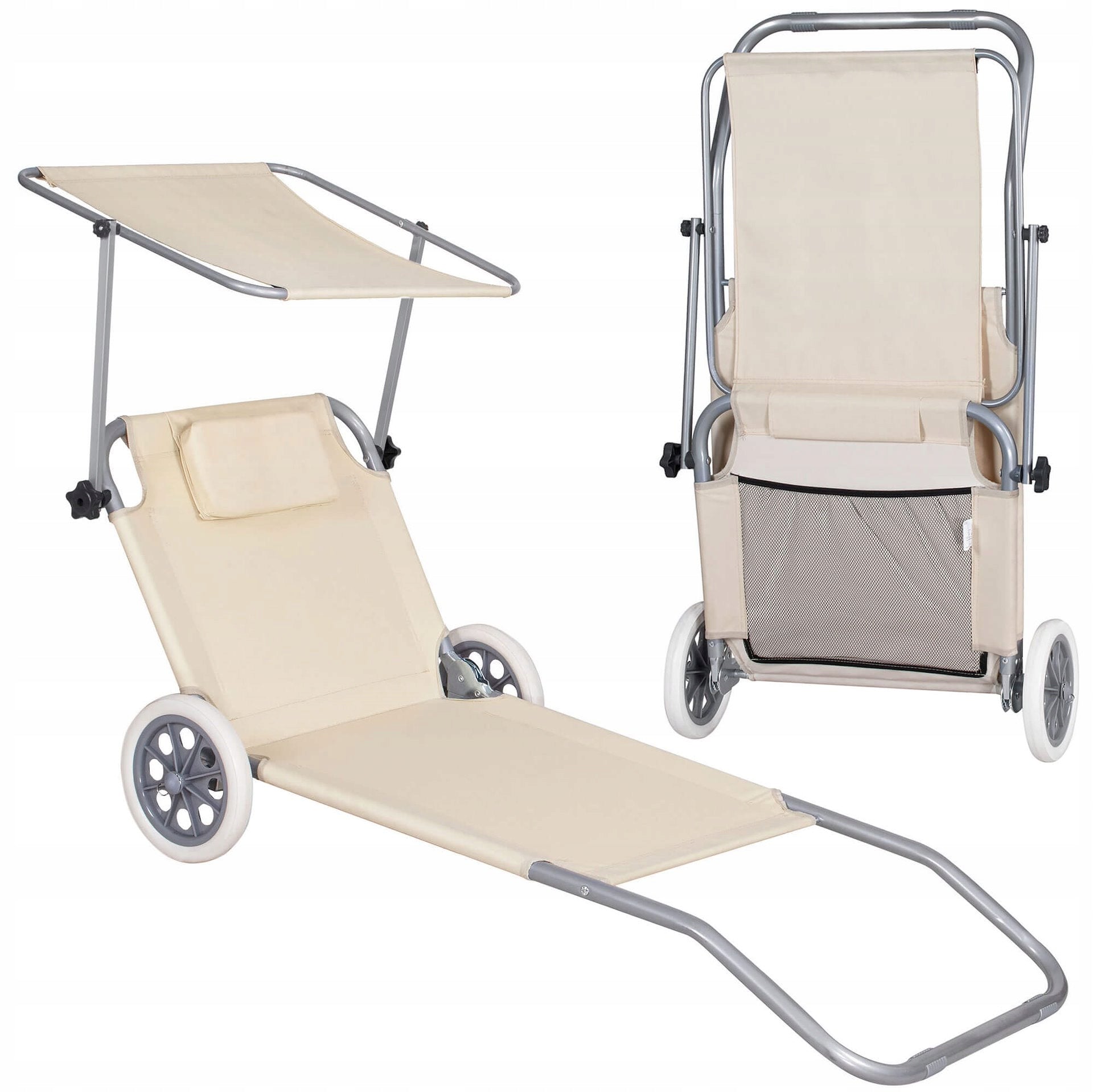 BEACH CHAIR ON WHEELS GARDEN COUCH ADJUSTABLE CANOPY Manufacturer code GC0041