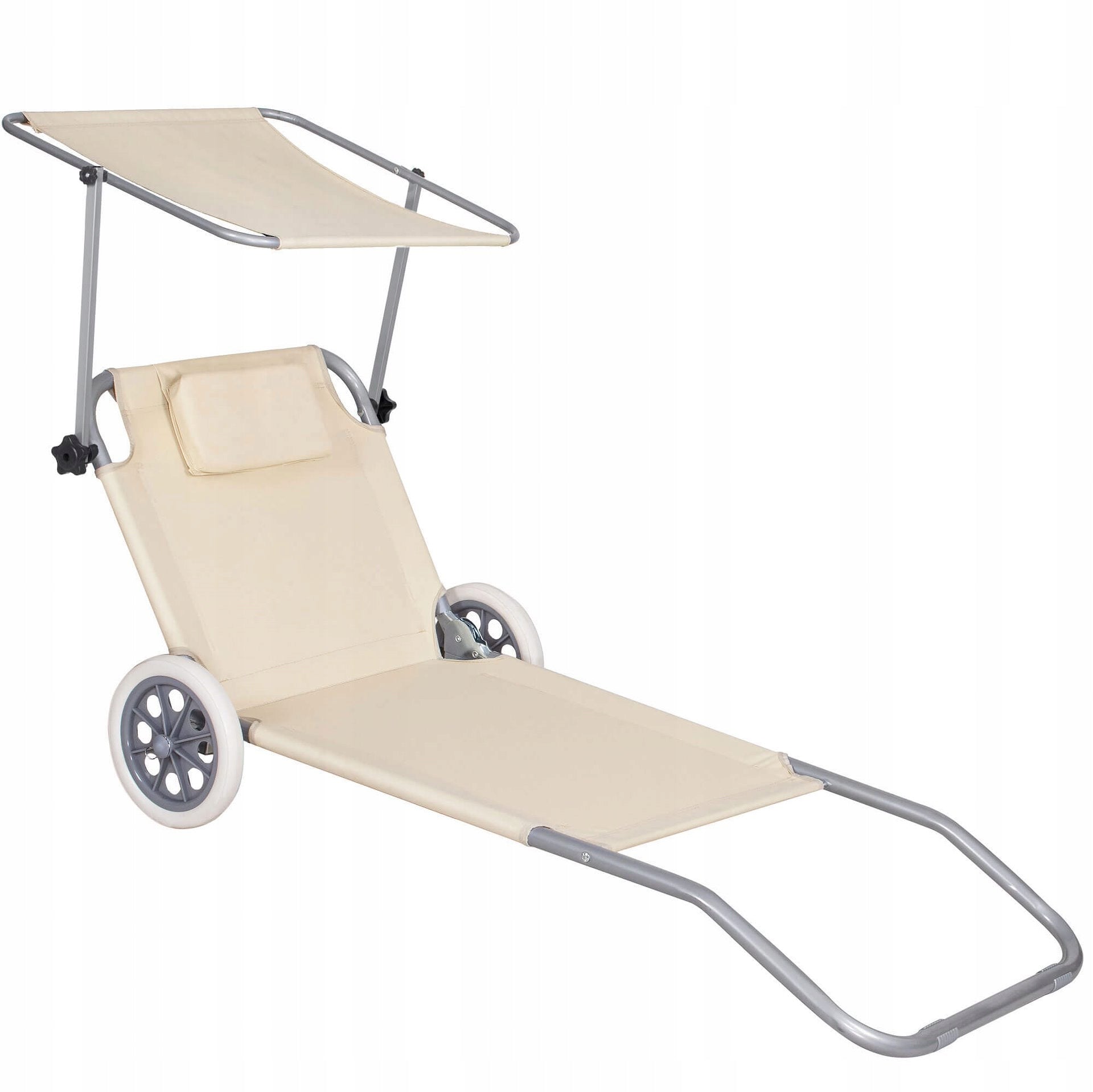 BEACH CHAIR ON WHEELS GARDEN COUCH ADJUSTABLE CANOPY Model łóżko regulowany daszek fotel krzesło