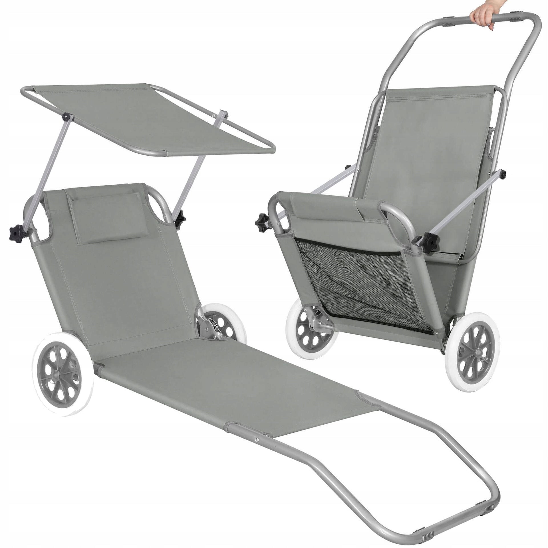 BEACH CHAIR ON WHEELS GARDEN COUCH ADJUSTABLE CANOPY