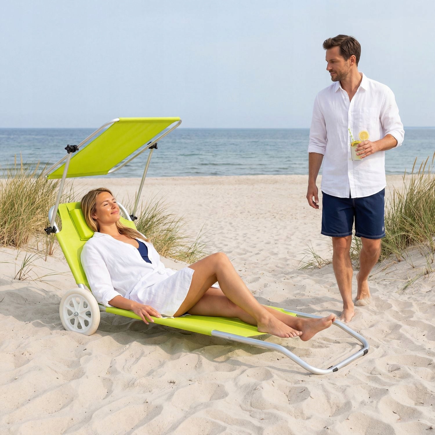 BEACH CHAIR ON WHEELS WITH VISOR FOLDING LIGHTWEIGHT TROLLEY OUTTEC Brand Outtec