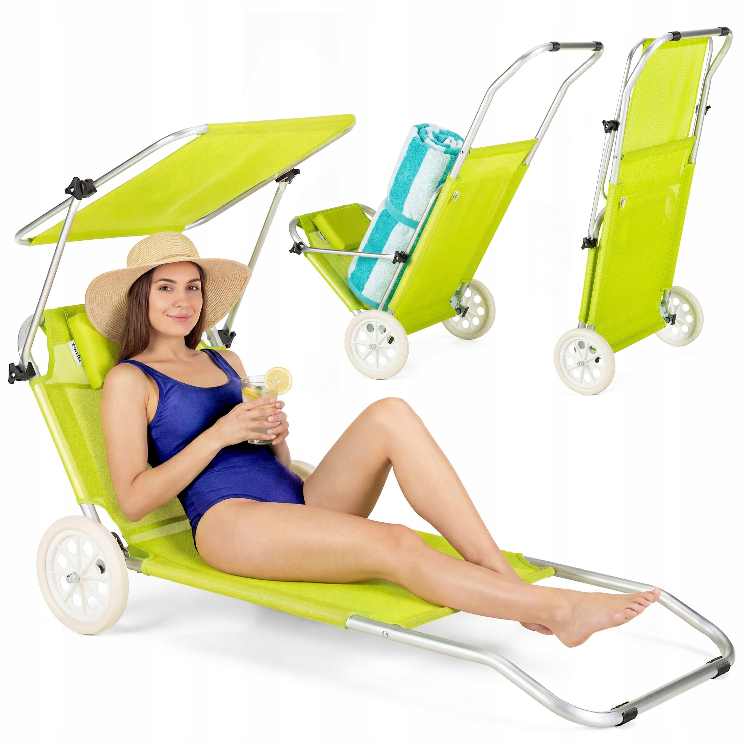 BEACH CHAIR ON WHEELS WITH VISOR FOLDING LIGHTWEIGHT TROLLEY OUTTEC