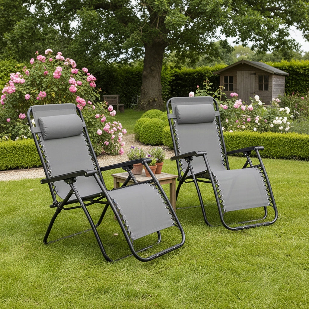 BEACH CHAIR ZERO GRAVITY - FOLDING CHAIR WITH PILLOW - GREY Manufacturer code KR15