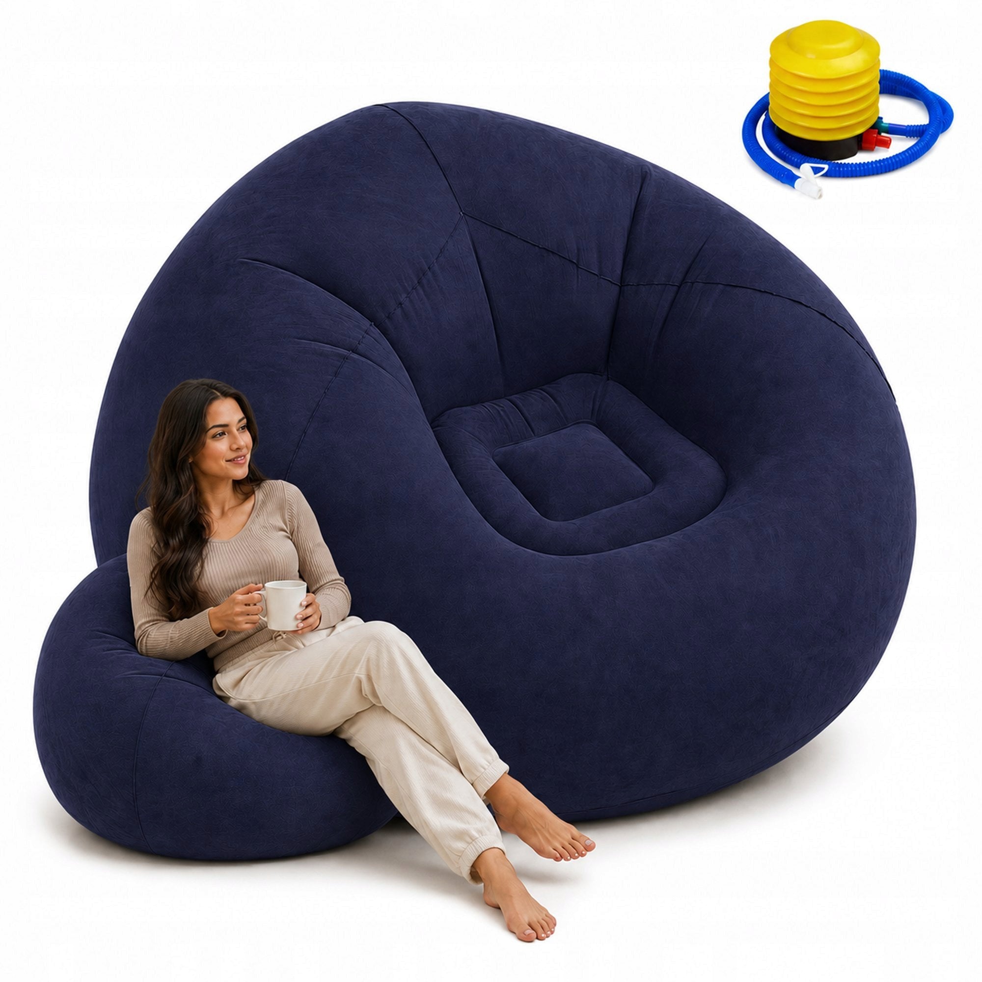 BEACH GARDEN CHAIR INFLATABLE BACKREST POUF BEACH CHAIR + PUMP SET