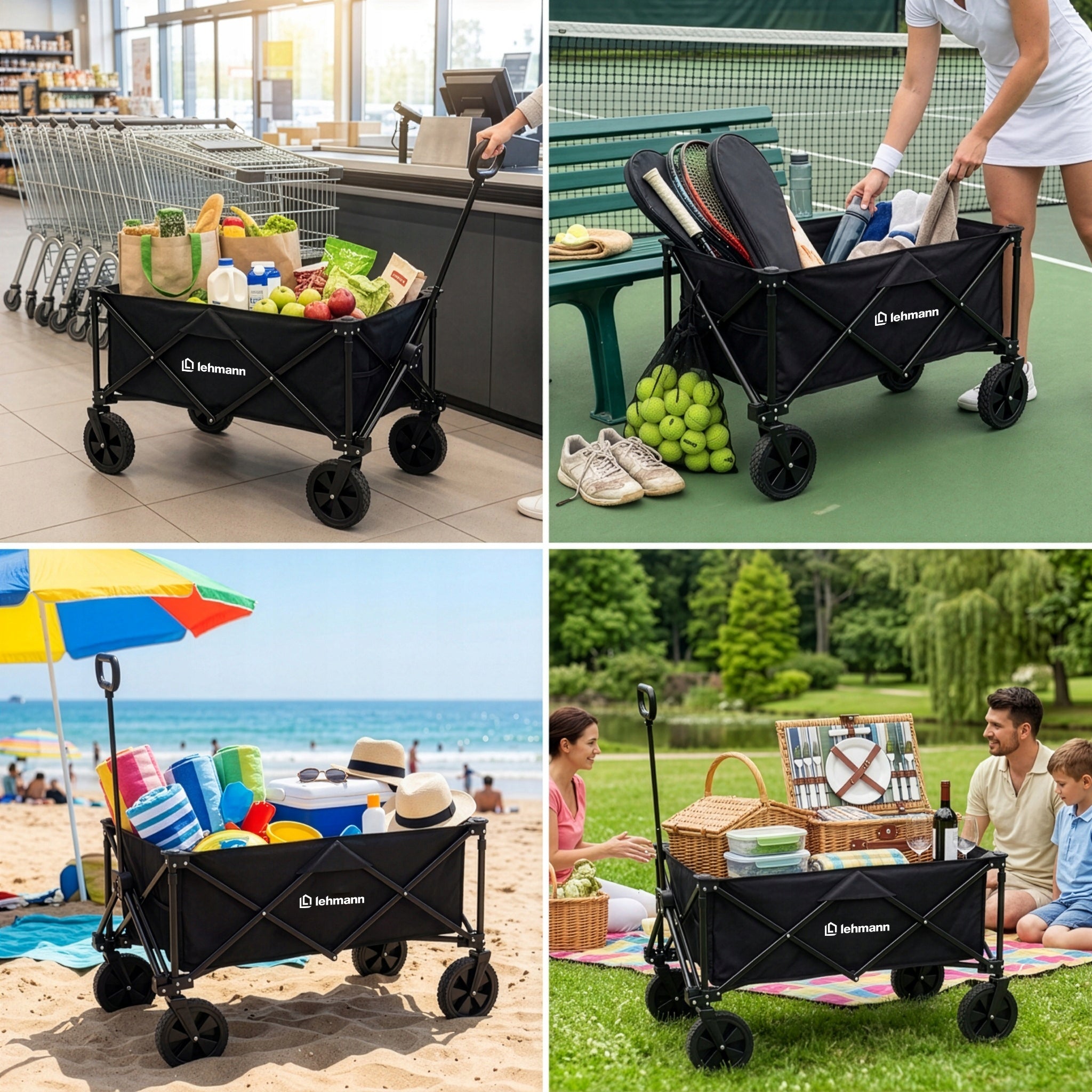 BEACH HIKING CART GARDEN OFF-ROAD TRANSPORT FOLDING WHEELS 360 Brand Lehmann