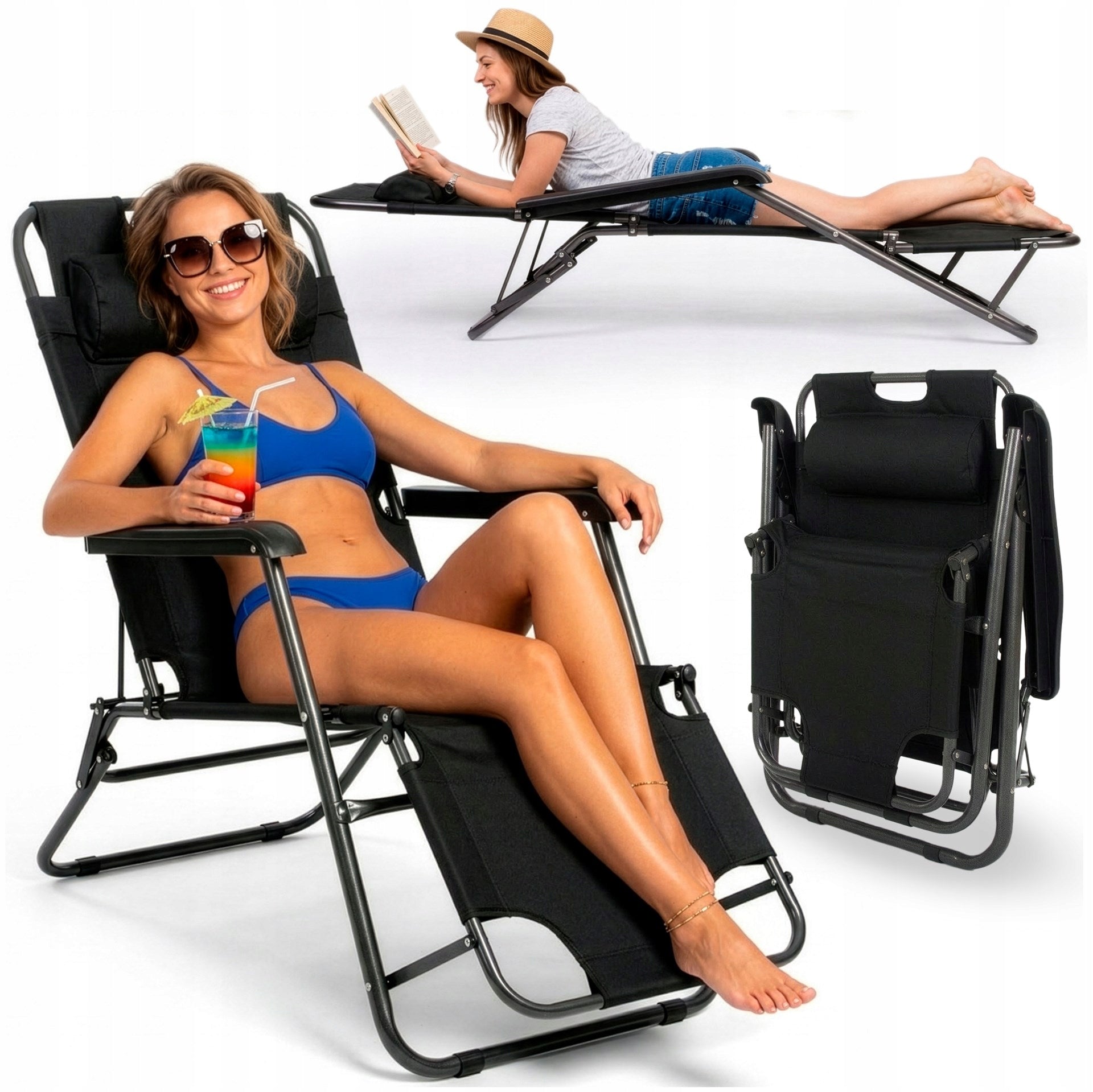 BEACH LOUNGER FOLDING CHAIR ZERO GRAVITY TOURIST CHAIR 2in1