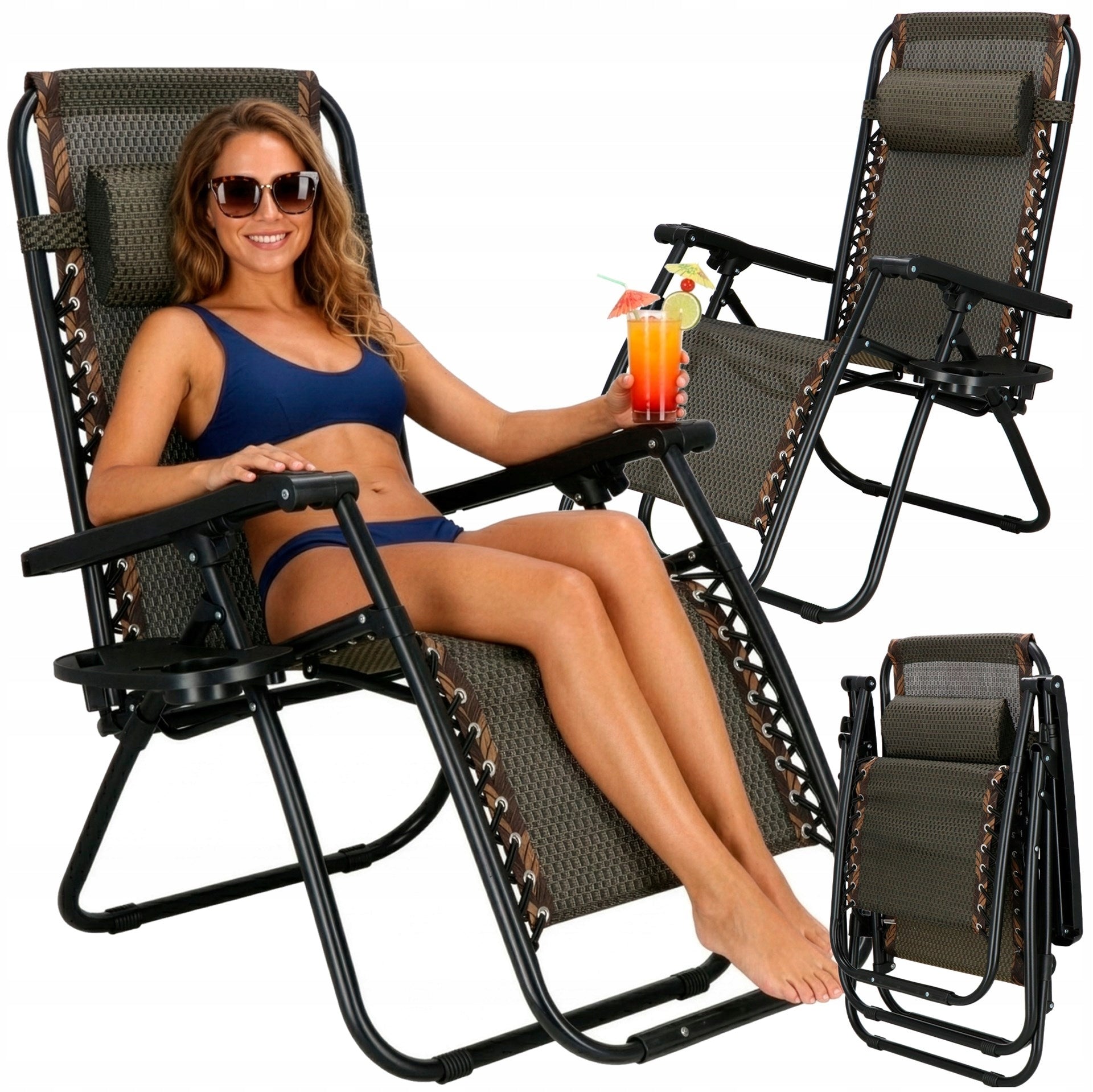 BEACH LOUNGER FOLDING CHAIR ZERO GRAVITY TOURIST CHAIR 2in1