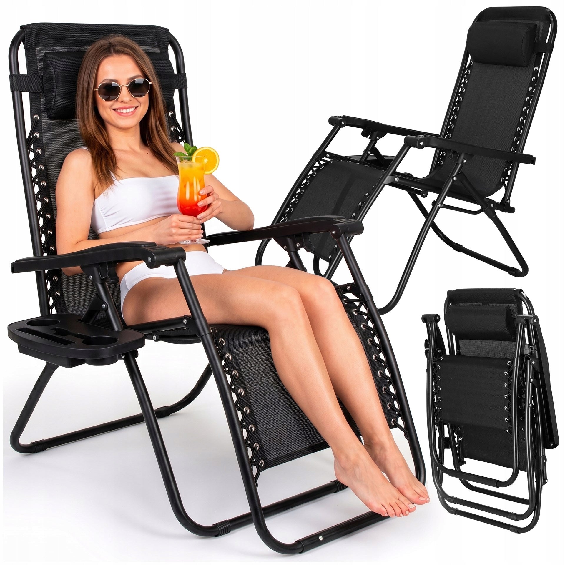 BEACH LOUNGER FOLDING CHAIR ZERO GRAVITY TOURIST CHAIR 2in1
