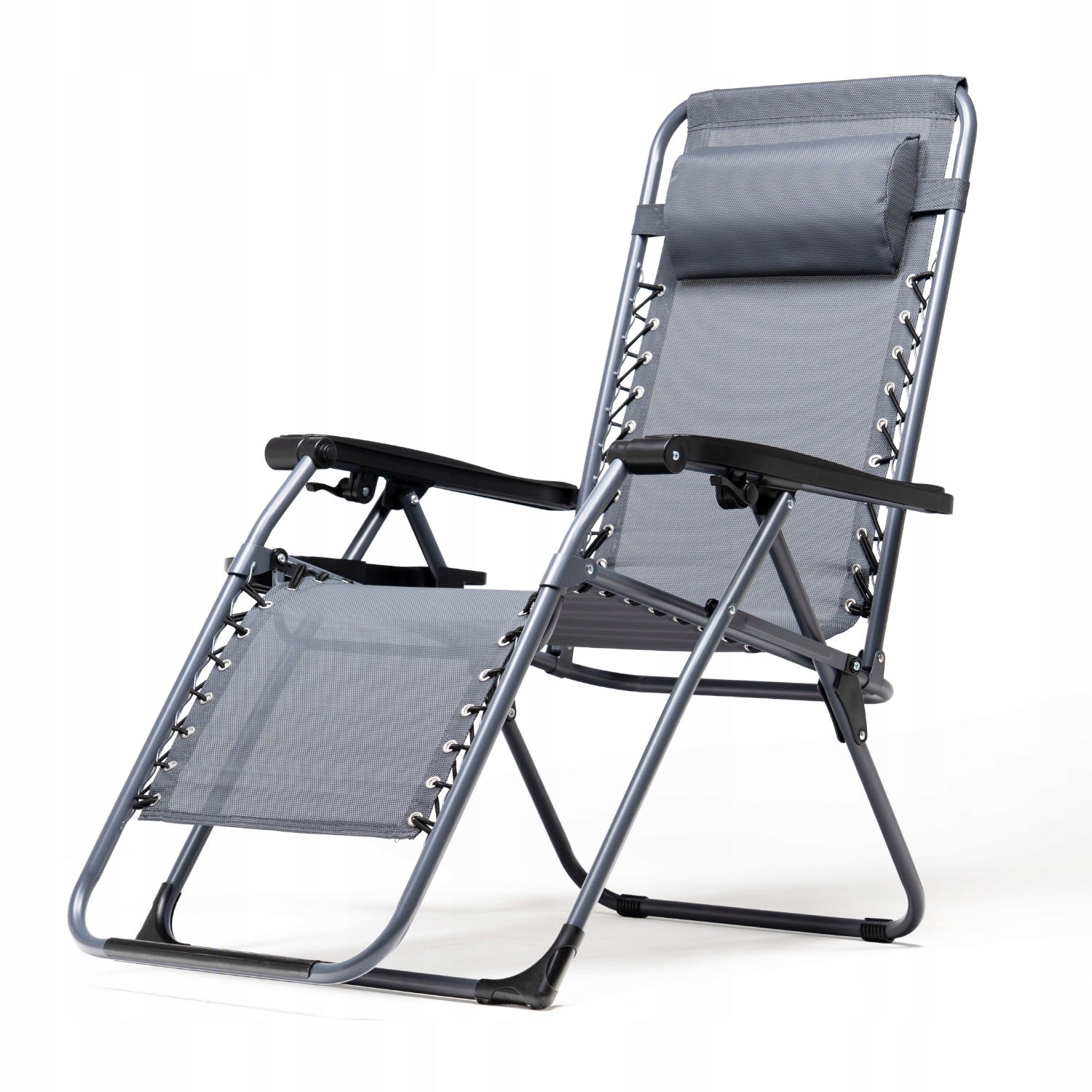BEACH LOUNGER FOLDING GREY CUSHION DRINK HOLDER ZERO GRAVITY Brand MEVEN