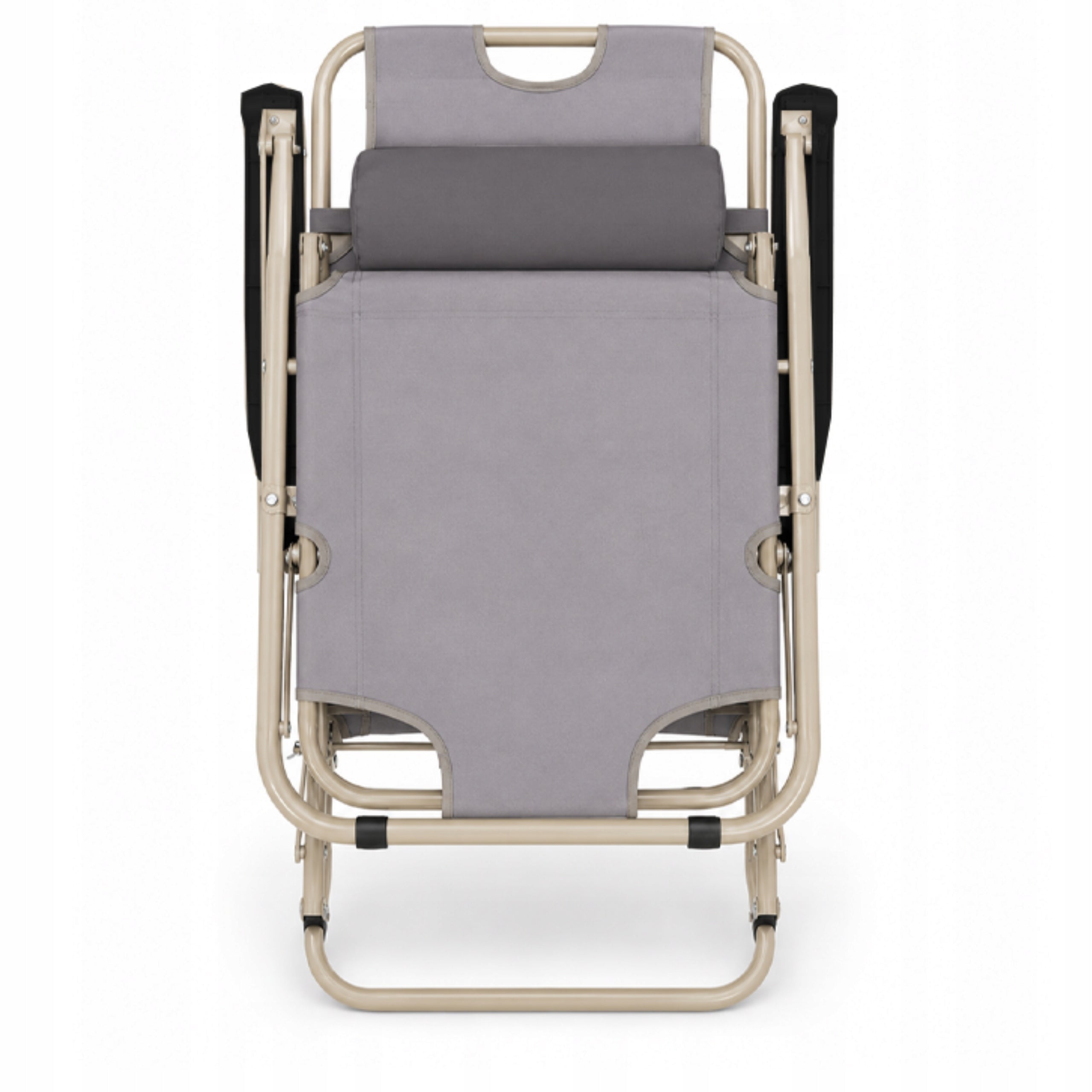 BEACH LOUNGER FOLDING WITH PILLOW COUCH BED ARMCHAIR GREY LARGE Color gray