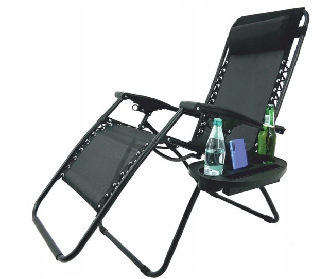 BEACH LOUNGER FOLDING WITH STAND POCKET AND HEADREST BLACK Packaging status original