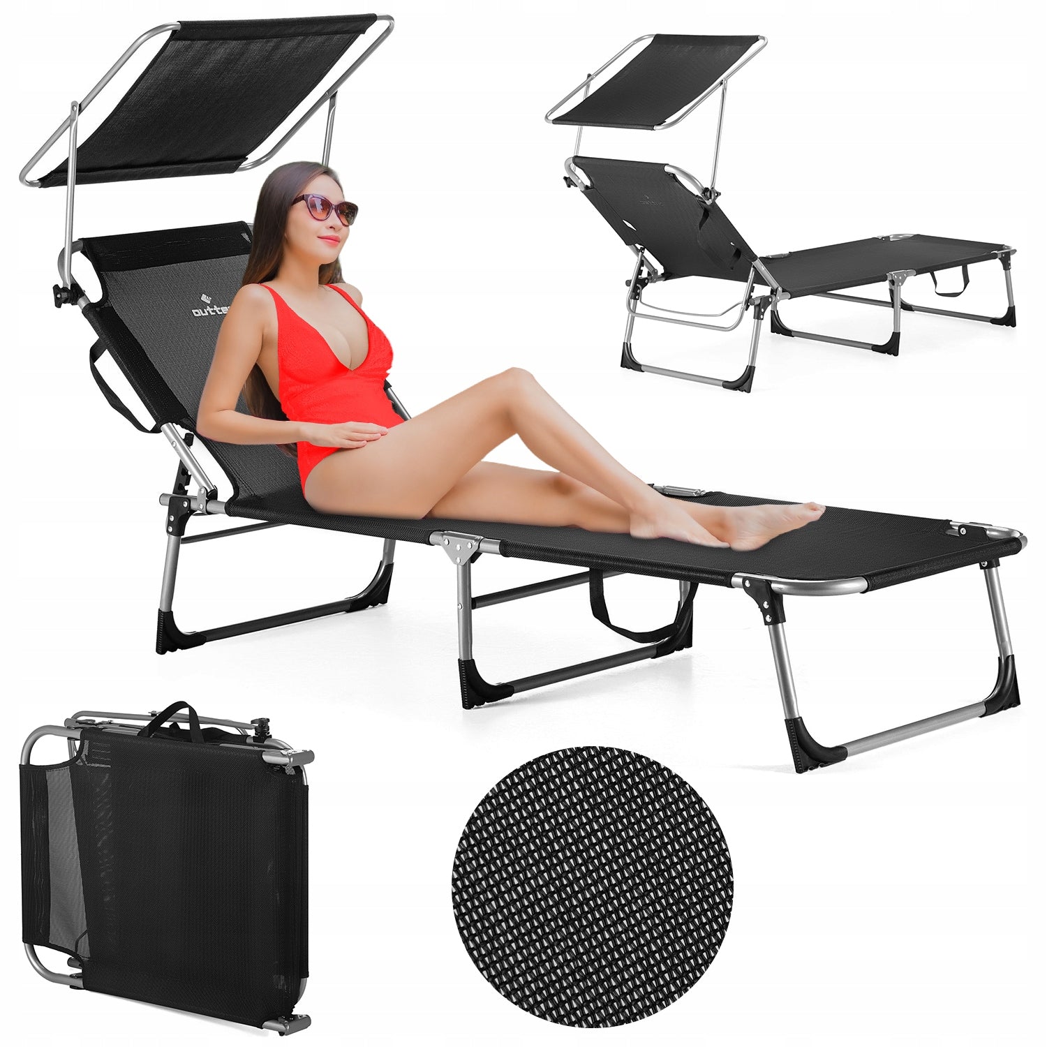 BEACH LOUNGER FOLDING WITH VISOR BEACH BED OUTTEC