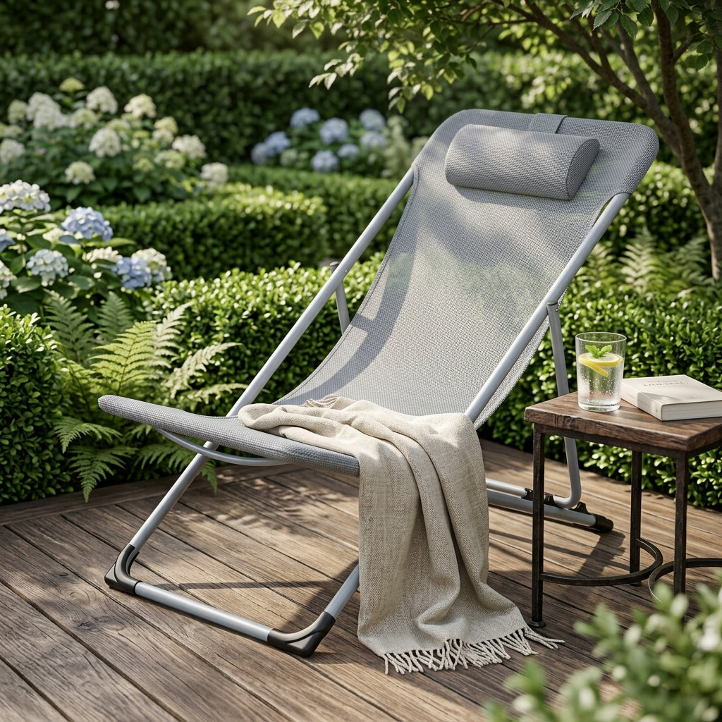 BEACH LOUNGER FOR BALCONY FOLDING ADJUSTABLE GREY LIGHT YS-31 Brand IDEAL
