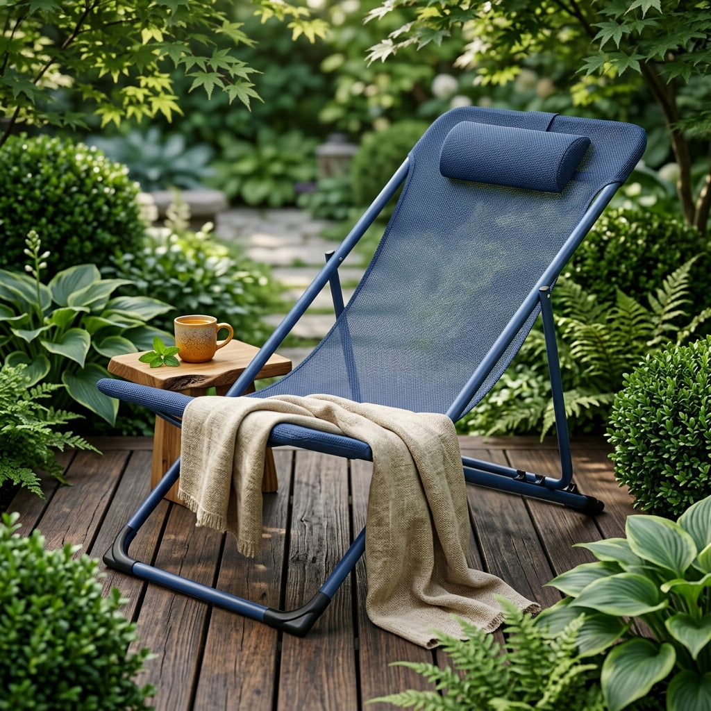 BEACH LOUNGER FOR BALCONY FOLDING ADJUSTABLE NAVY LIGHT YS-31 Brand IDEAL