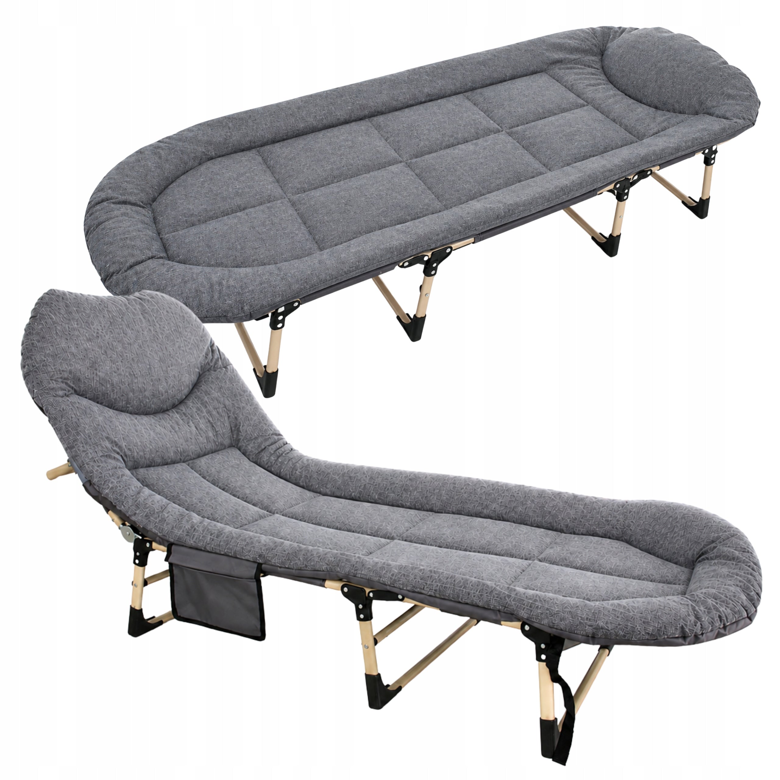 BEACH LOUNGER GARDEN COUCH FOLDING ADJUSTABLE HIKING GREY 200x65
