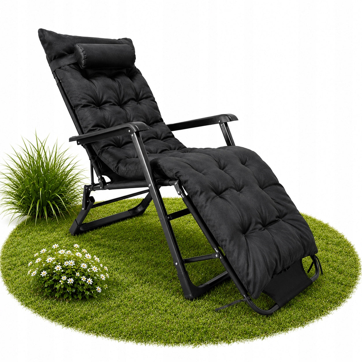 BEACH LOUNGER WITH HIKING CUSHION ADJUSTABLE BLACK