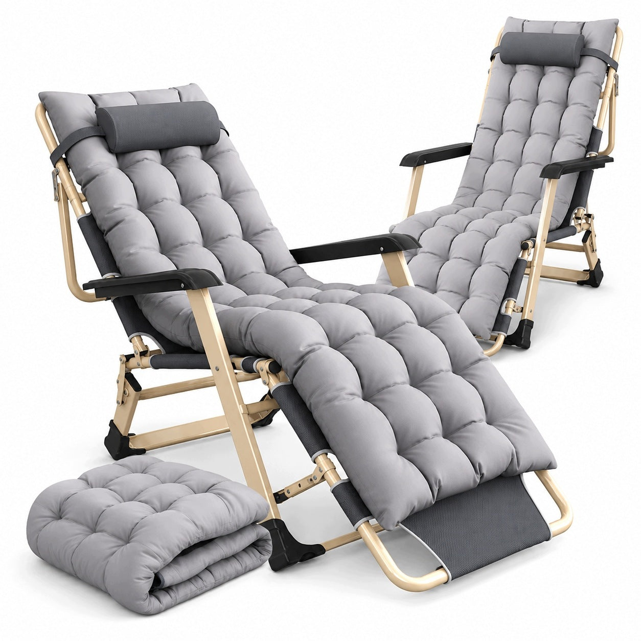 BEACH LOUNGER WITH HIKING CUSHION ADJUSTABLE GREY