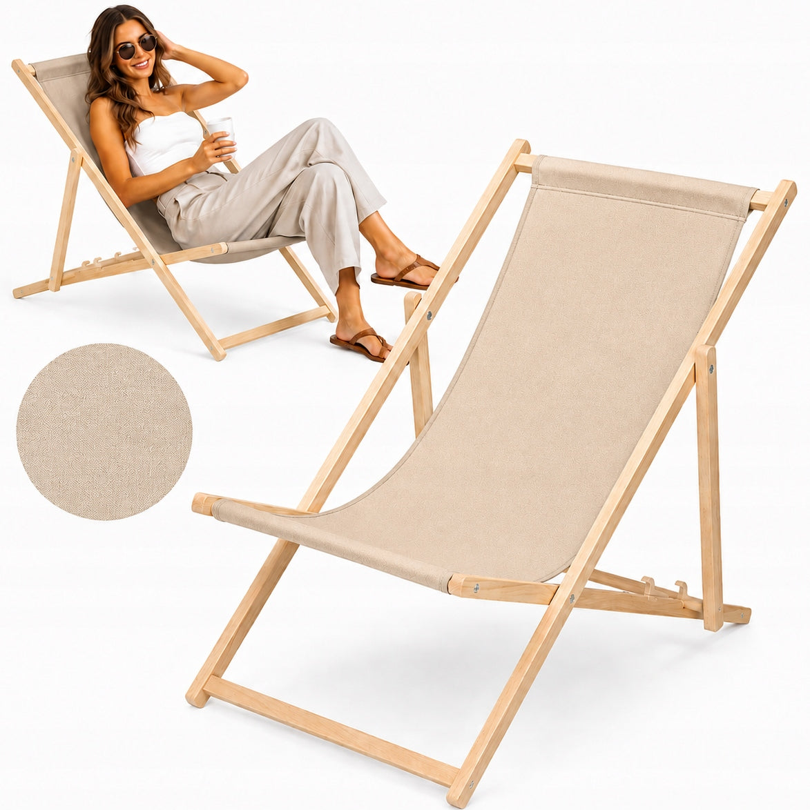 BEACH LOUNGER WOODEN BEIGE BEACH LOUNGERS wooden comfortable folding