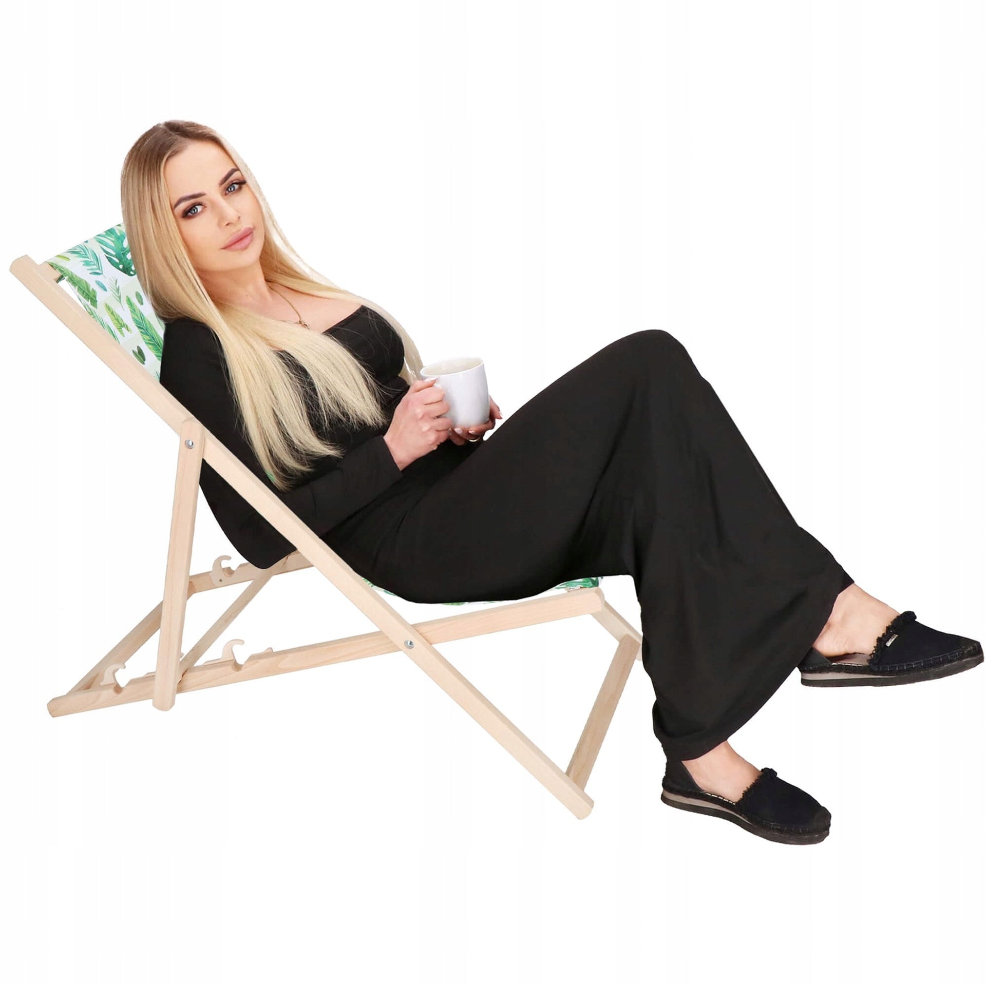 BEACH LOUNGER WOODEN PRODUCT POLISH MANUFACTURER MONSTERA FABRIC FOLDING Brand Springos
