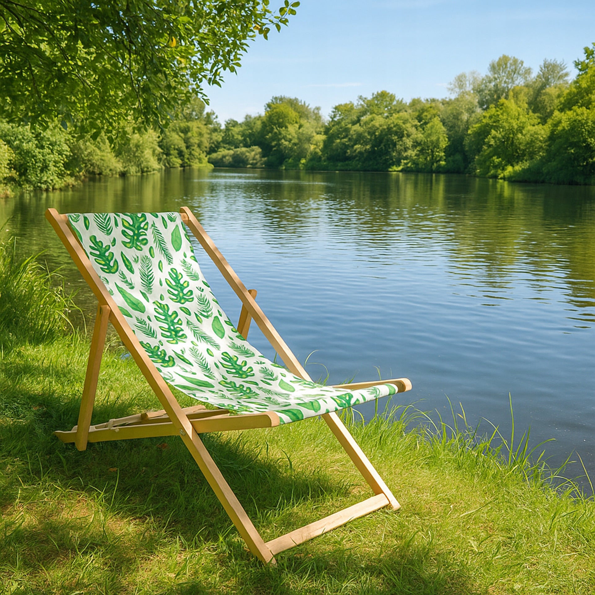 BEACH LOUNGER WOODEN PRODUCT POLISH MANUFACTURER MONSTERA FABRIC FOLDING Packaging status original