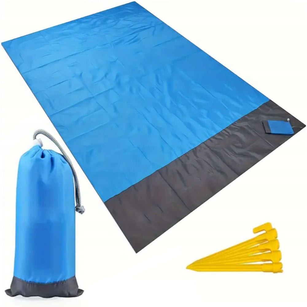 BEACH PICNIC BLANKET LARGE BEACH MAT 200x210cm CAMPING WATERPROOF HERRING Color blue