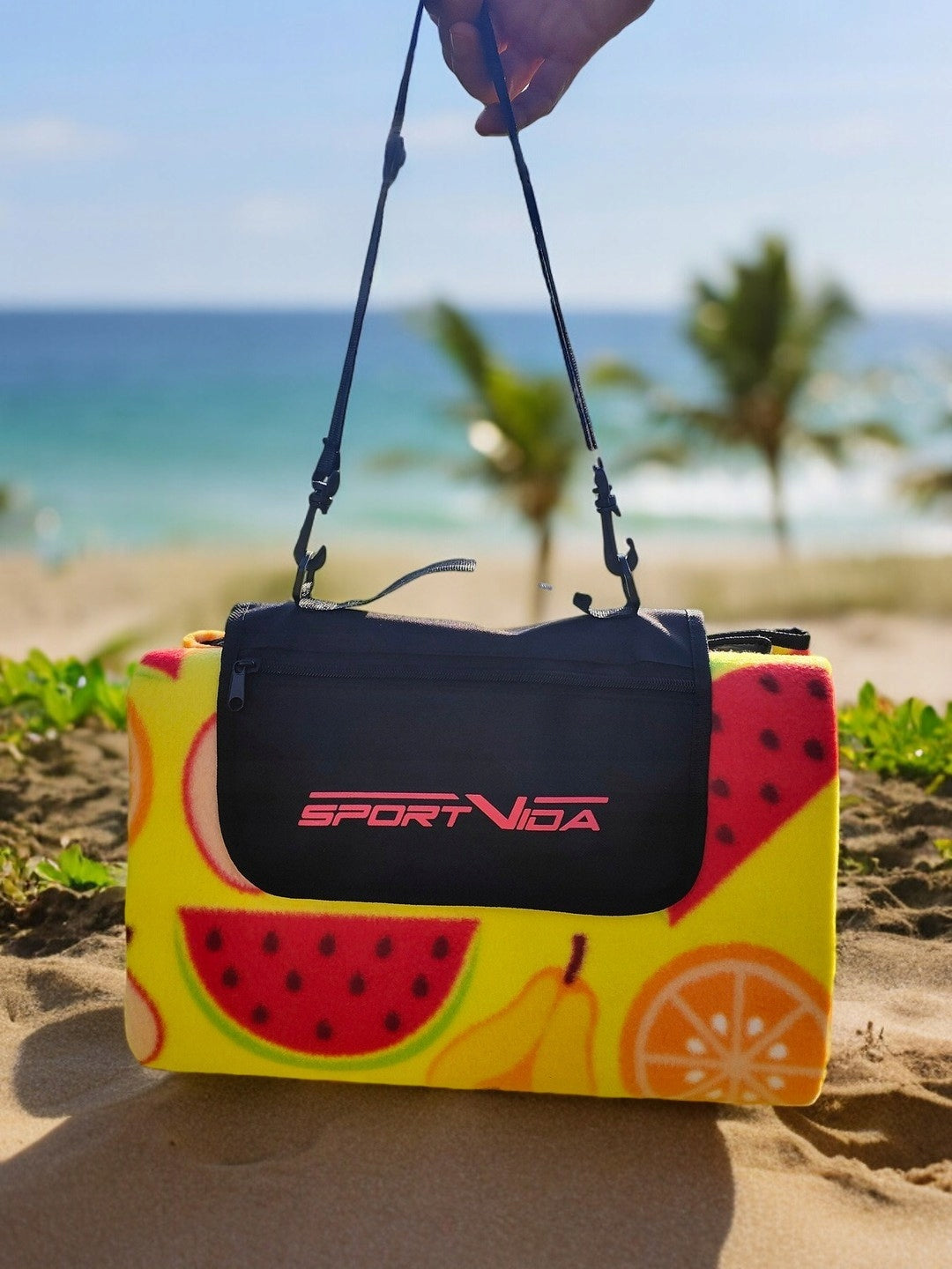 BEACH PICNIC BLANKET MAT WITH INSULATION ALU AND POCKET 150x200cm SPORTVIDA Packaging status original