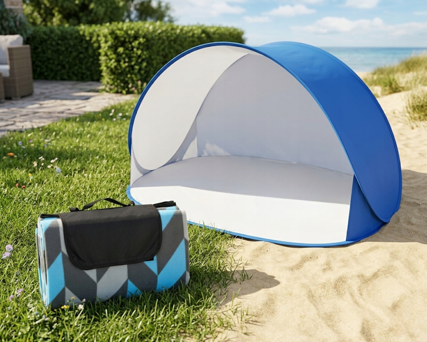 BEACH SET LARGE SELF-FOLDING BEACH TENT XXL 220x120cm + BLANKET Manufacturer code PN-03