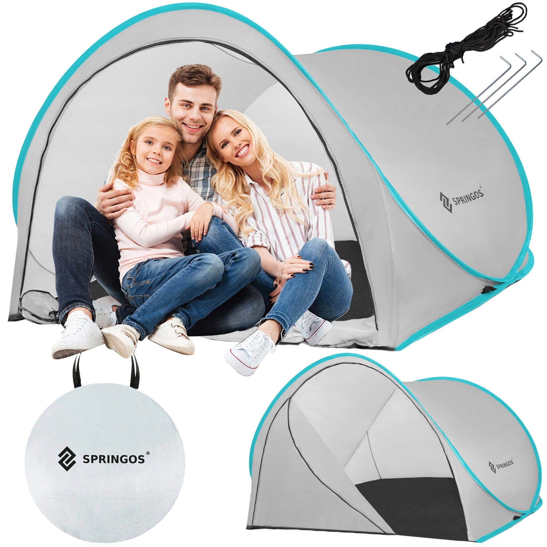 BEACH TENT SELF-FOLDING LARGE TOURIST SCREEN FOR BEACH XXL 50 UV Brand Springos