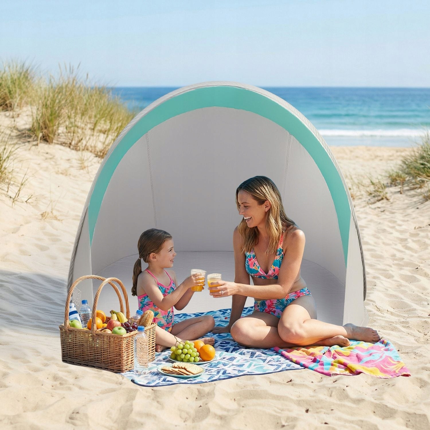 BEACH TENT SELF-FOLDING SCREEN CLOSED QUICK POP UP UV50 OUTTEC Color blue
