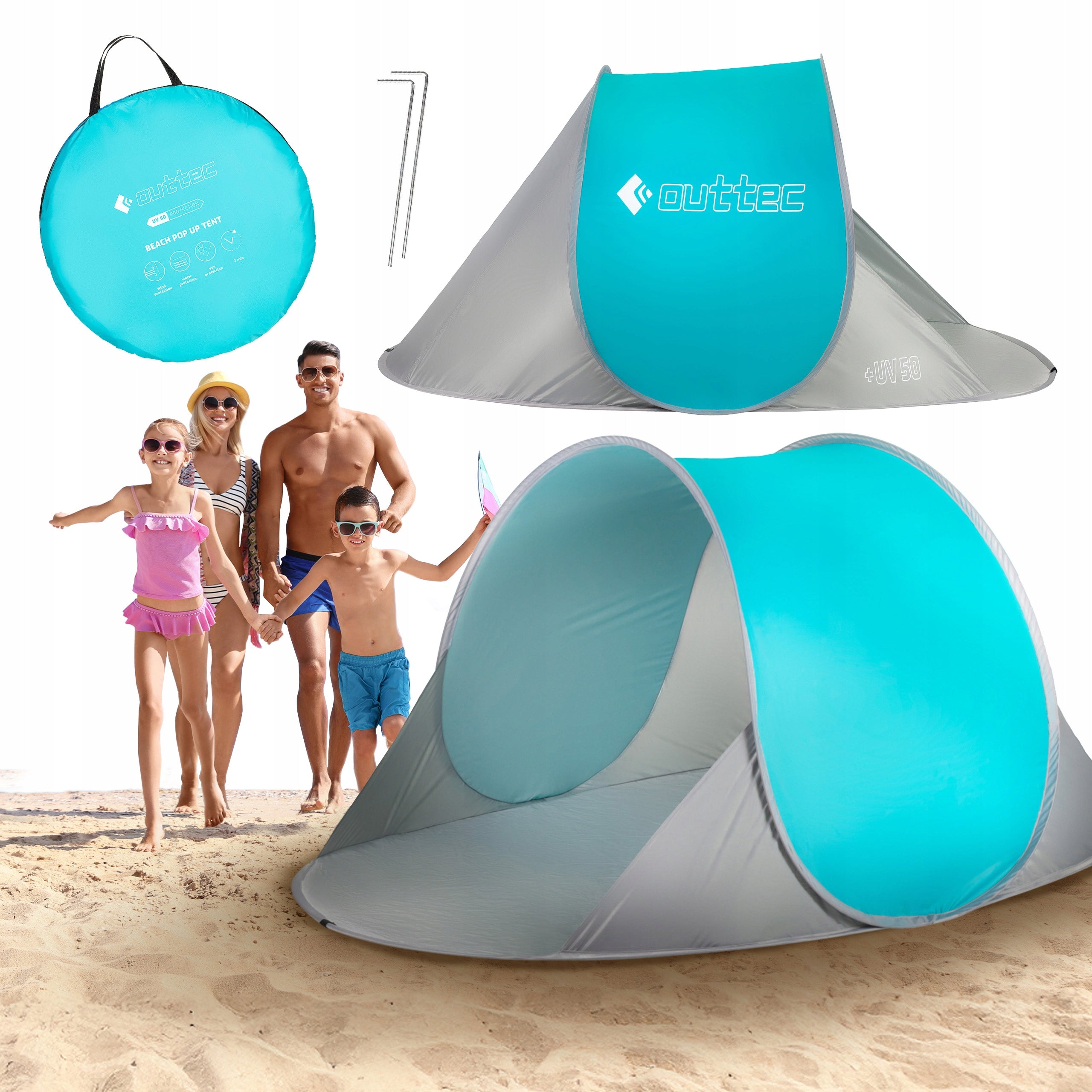 BEACH TENT SELF-FOLDING SCREEN CLOSED QUICK POP UP UV50 OUTTEC