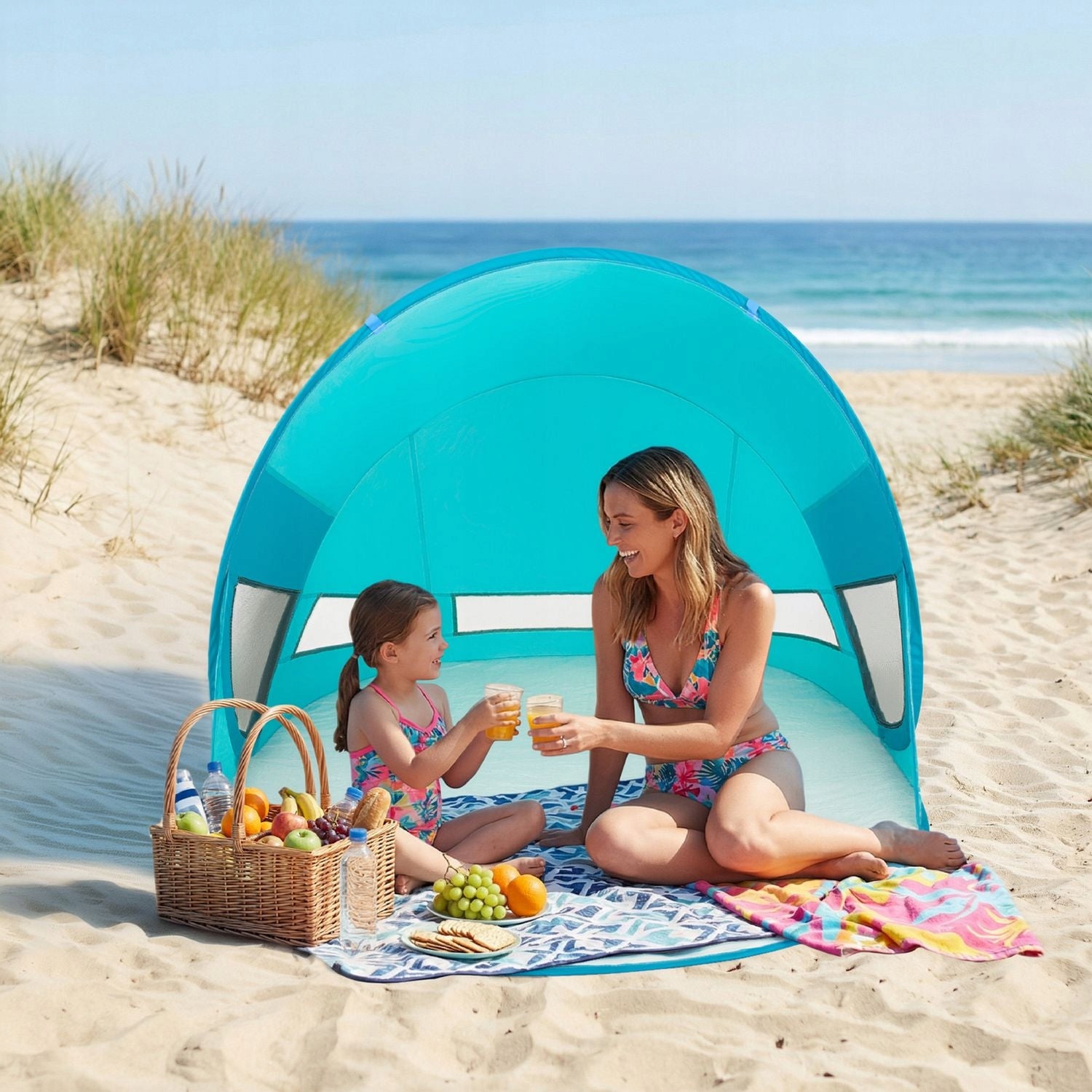 BEACH TENT SELF-FOLDING SCREEN WINDOW POP UP UV50 OUTTEC Color blue