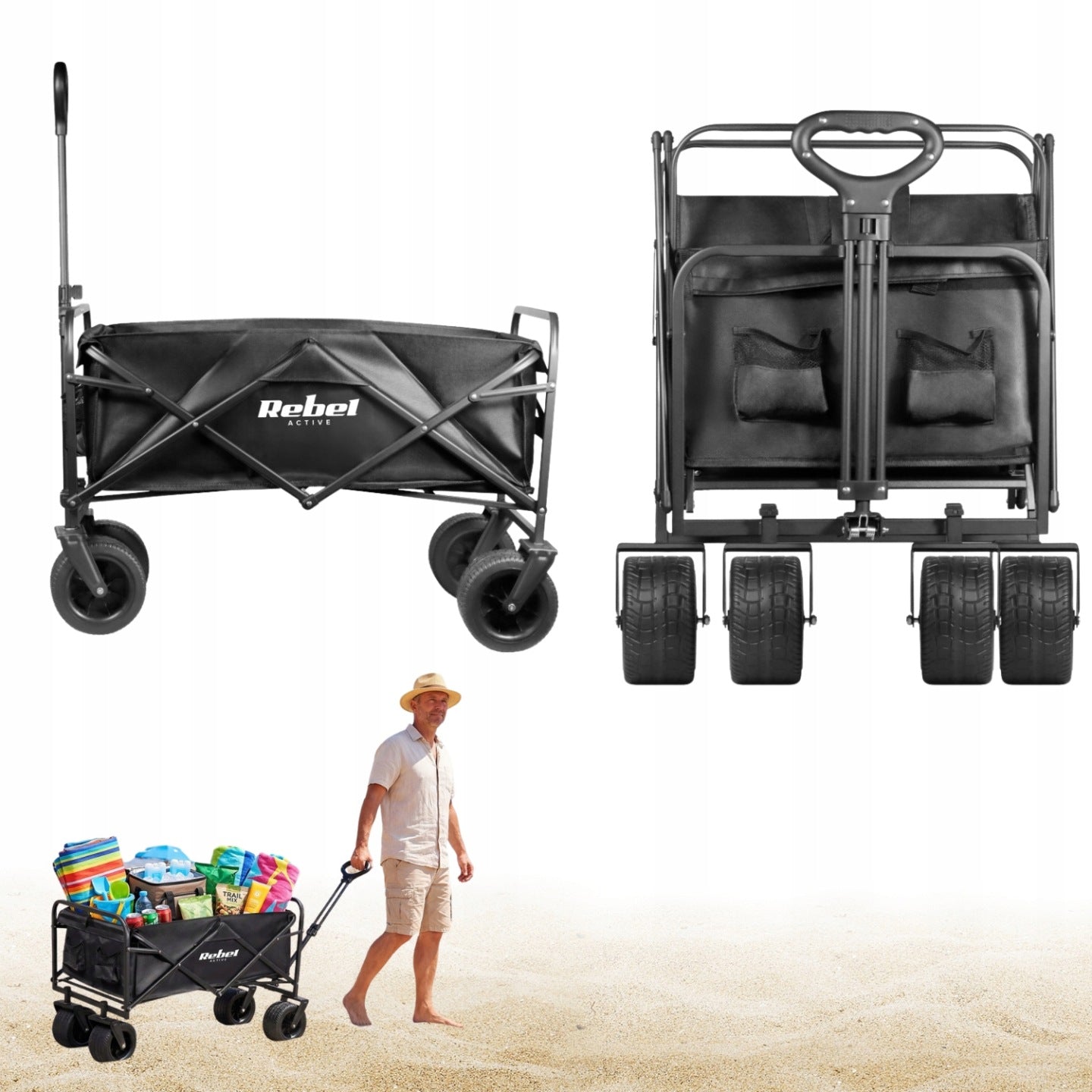 BEACH TRANSPORT CART FOLDING GARDEN HIKING RUBBER WHEELS LARGE