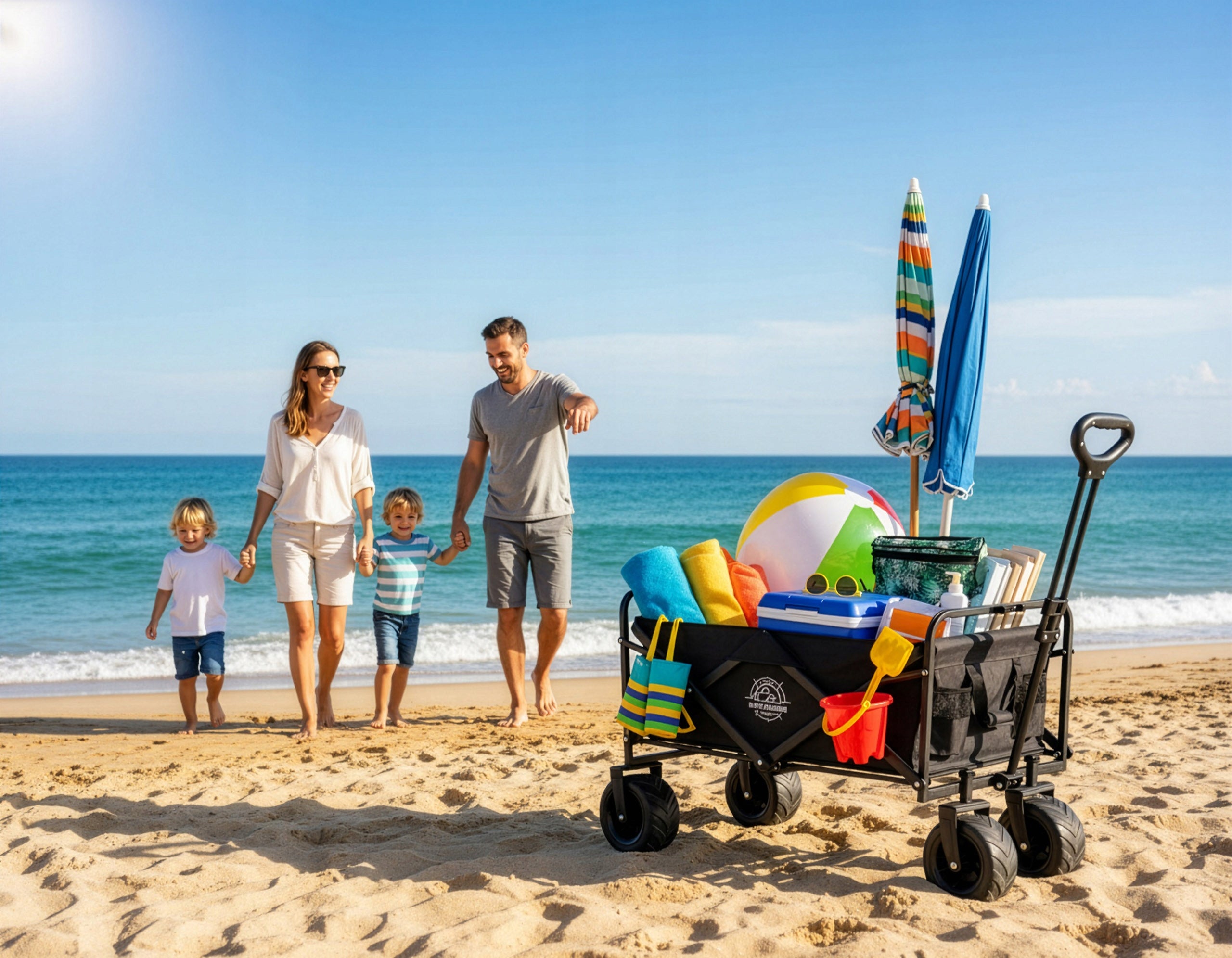 BEACH TROLLEY GARDEN TRANSPORT TOURIST FOLDING TO THE BEACH 4 WHEELS Manufacturer code MG067927
