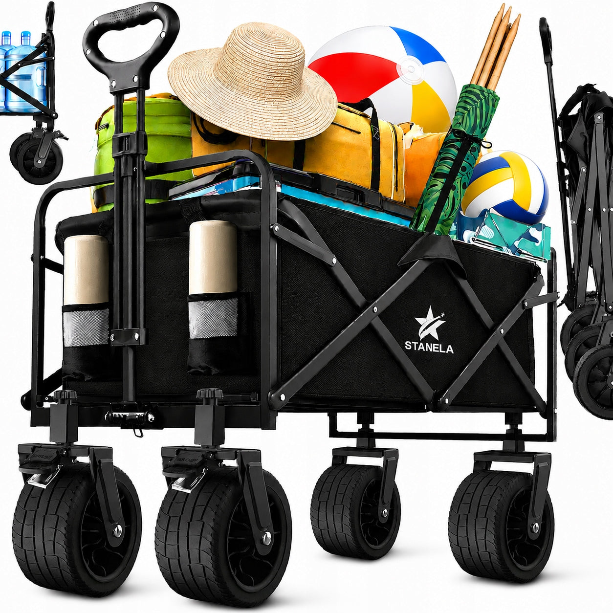 BEACH Transport TROLLEY Folding GARDEN Wide Wheels BRAKE XXL 120L