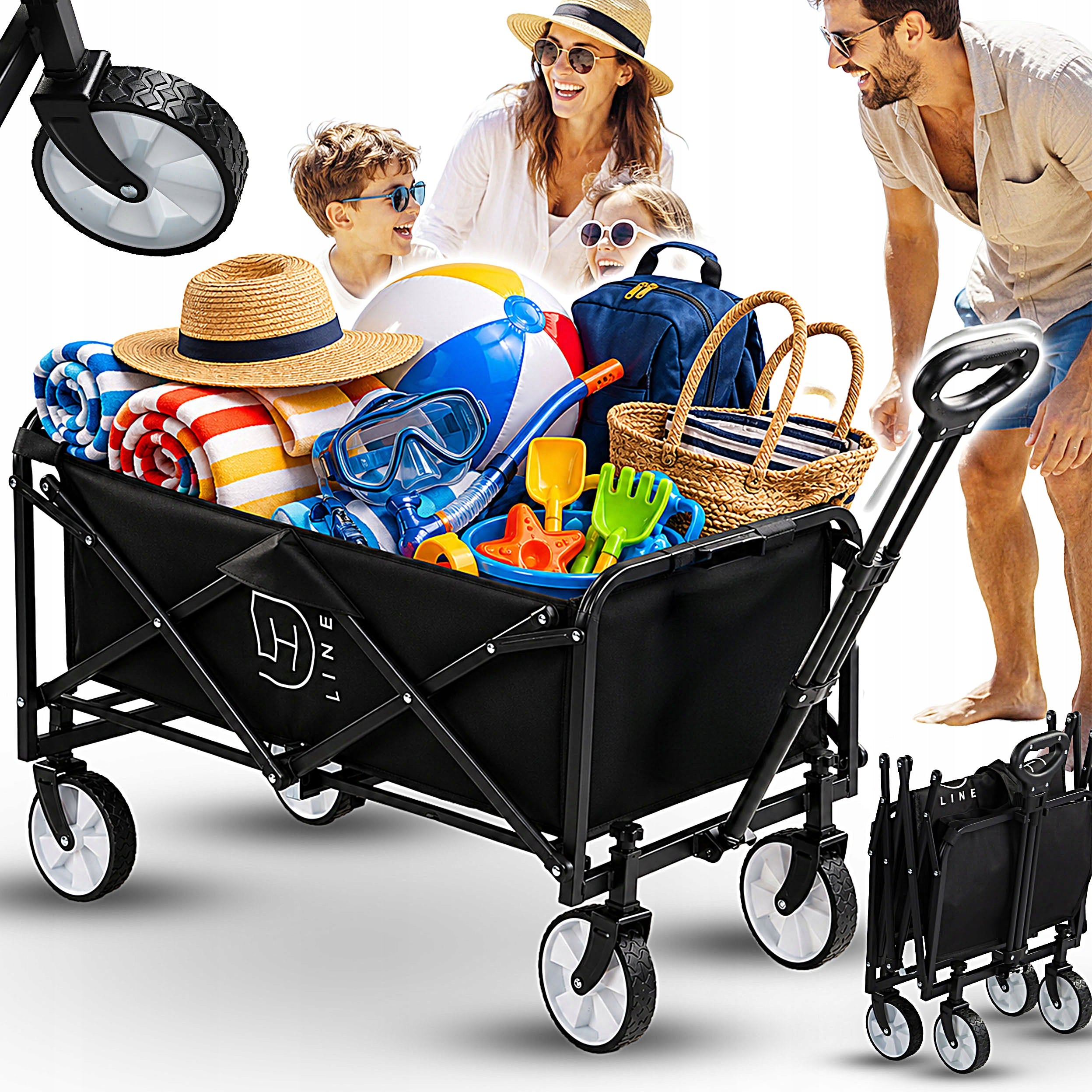 BEACH Trolley FOLDING HIKING GARDEN TRANSPORT wheels roomy 90L