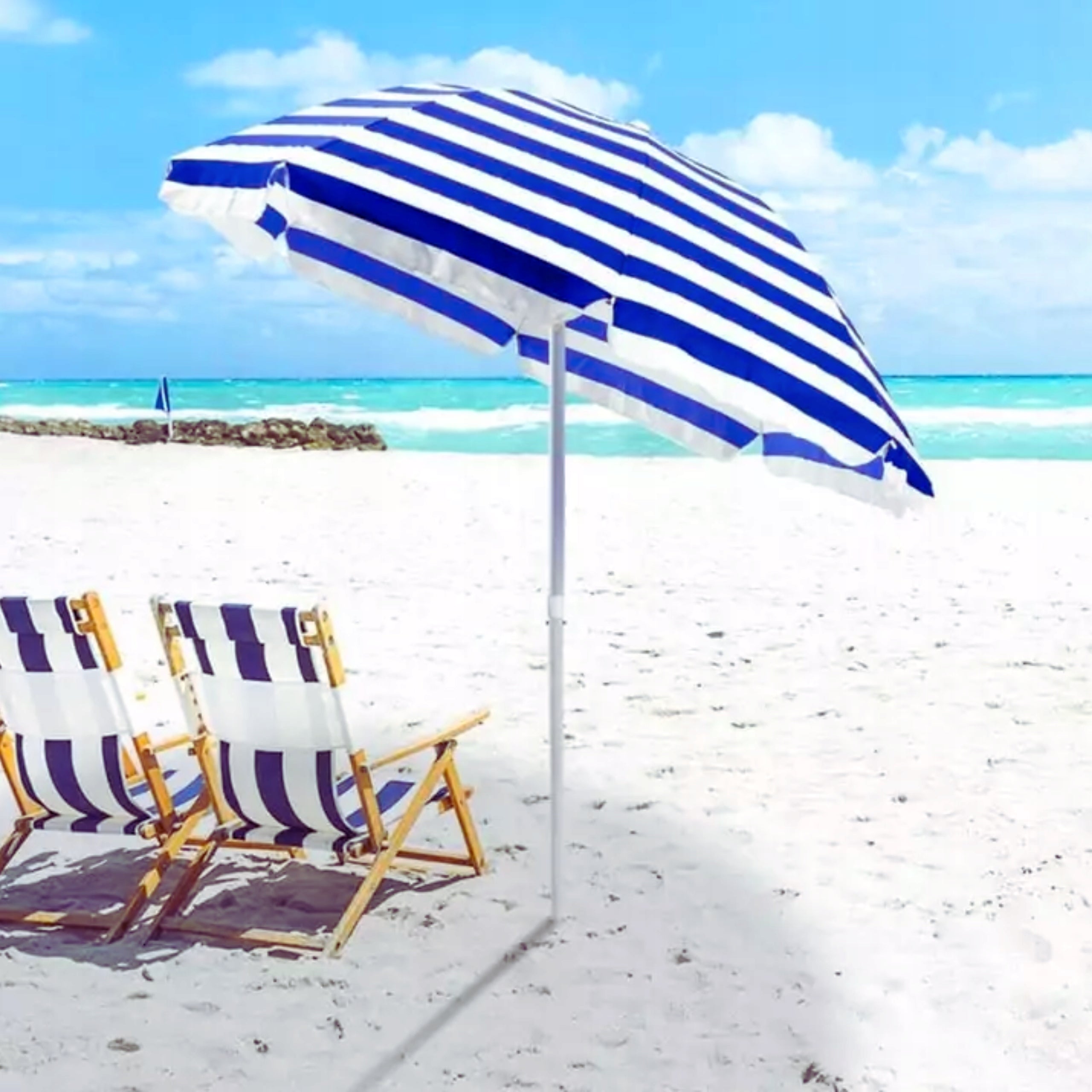 BEACH UMBRELLA 180cm BEACH GARDEN BALCONY BROKEN FOLDING BLUE Packaging status original
