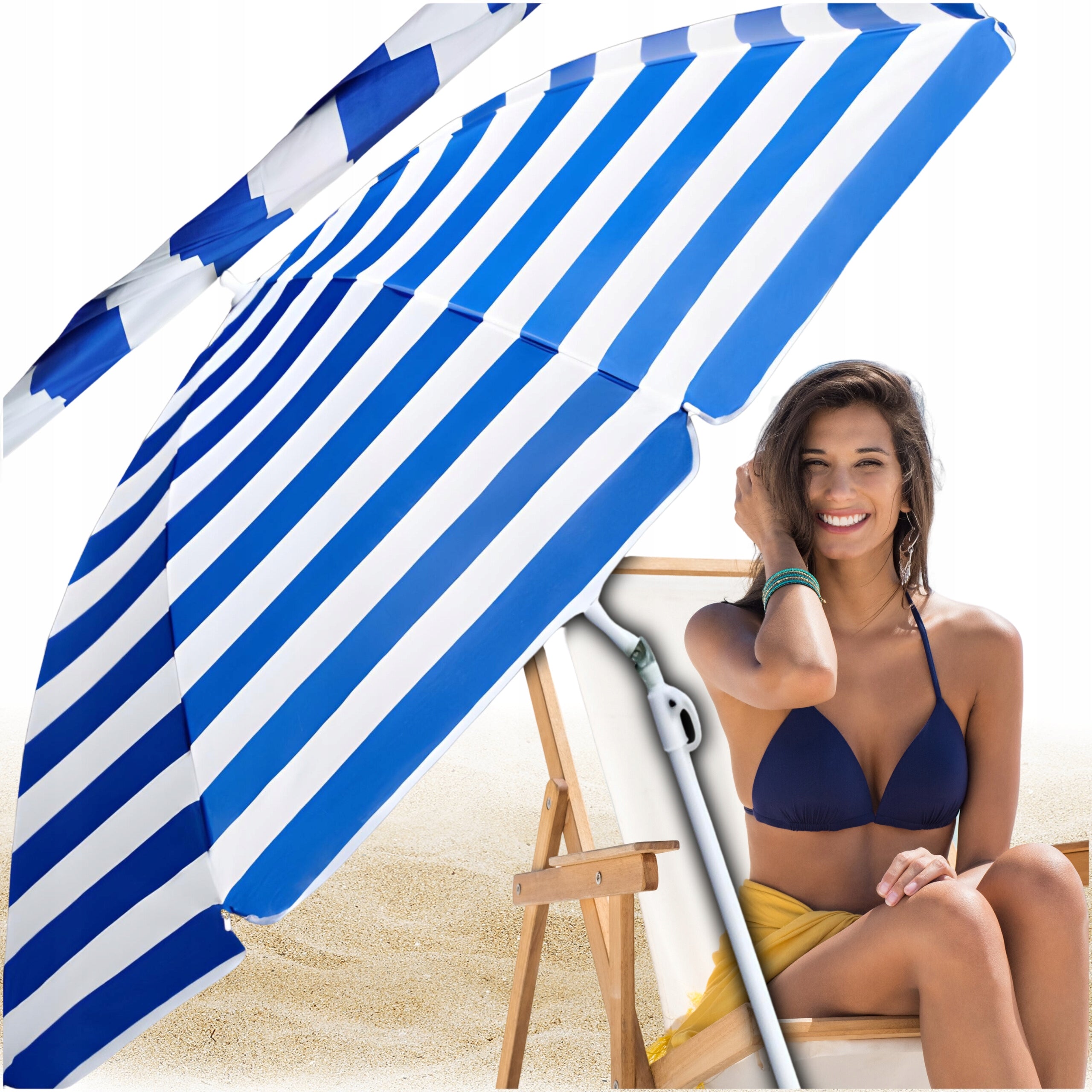 BEACH UMBRELLA 180cm BEACH GARDEN BALCONY BROKEN FOLDING BLUE