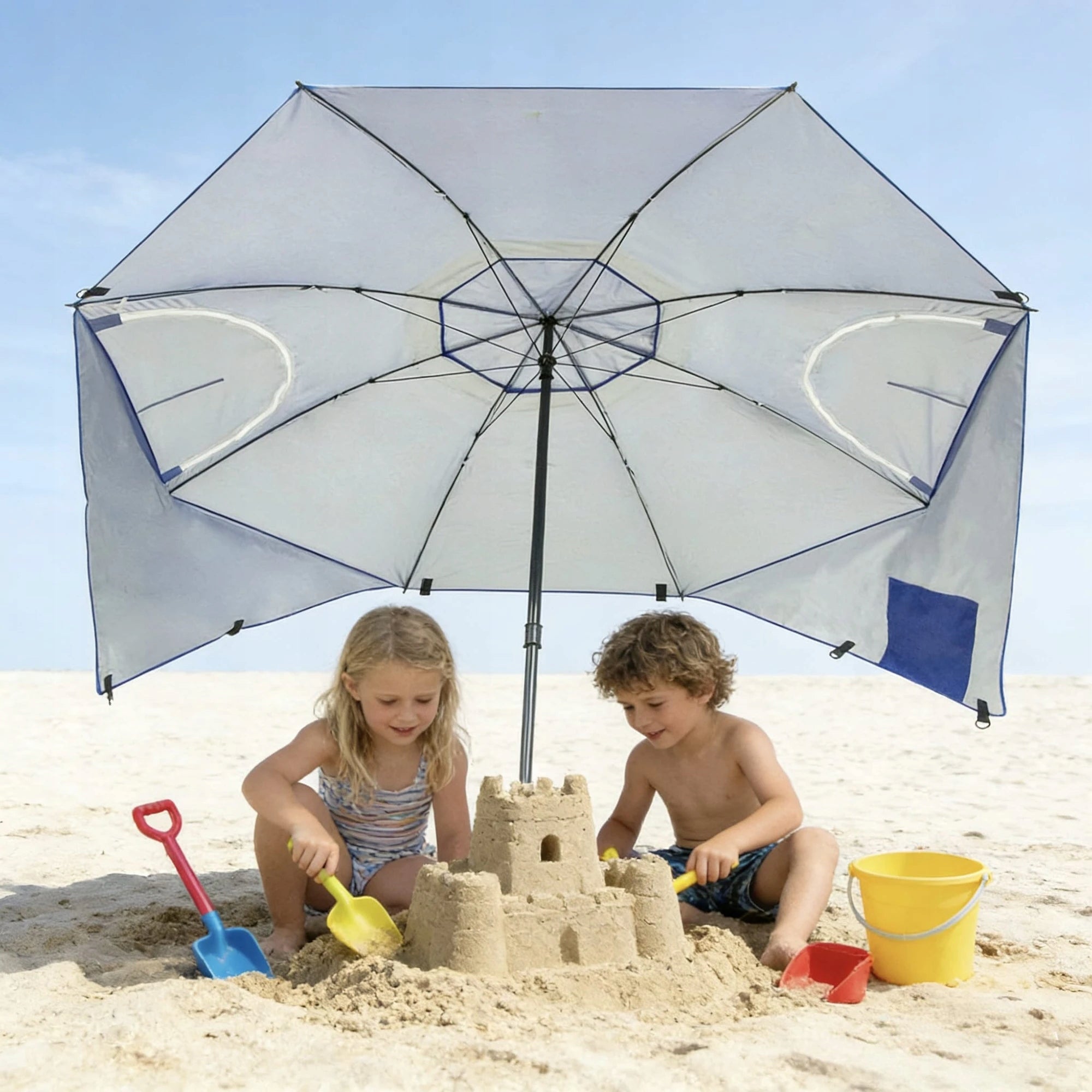 BEACH UMBRELLA 2IN1 TENT WITH COVERS 240cm BEACH OASIS UV50+ BLUE Manufacturer code WPO