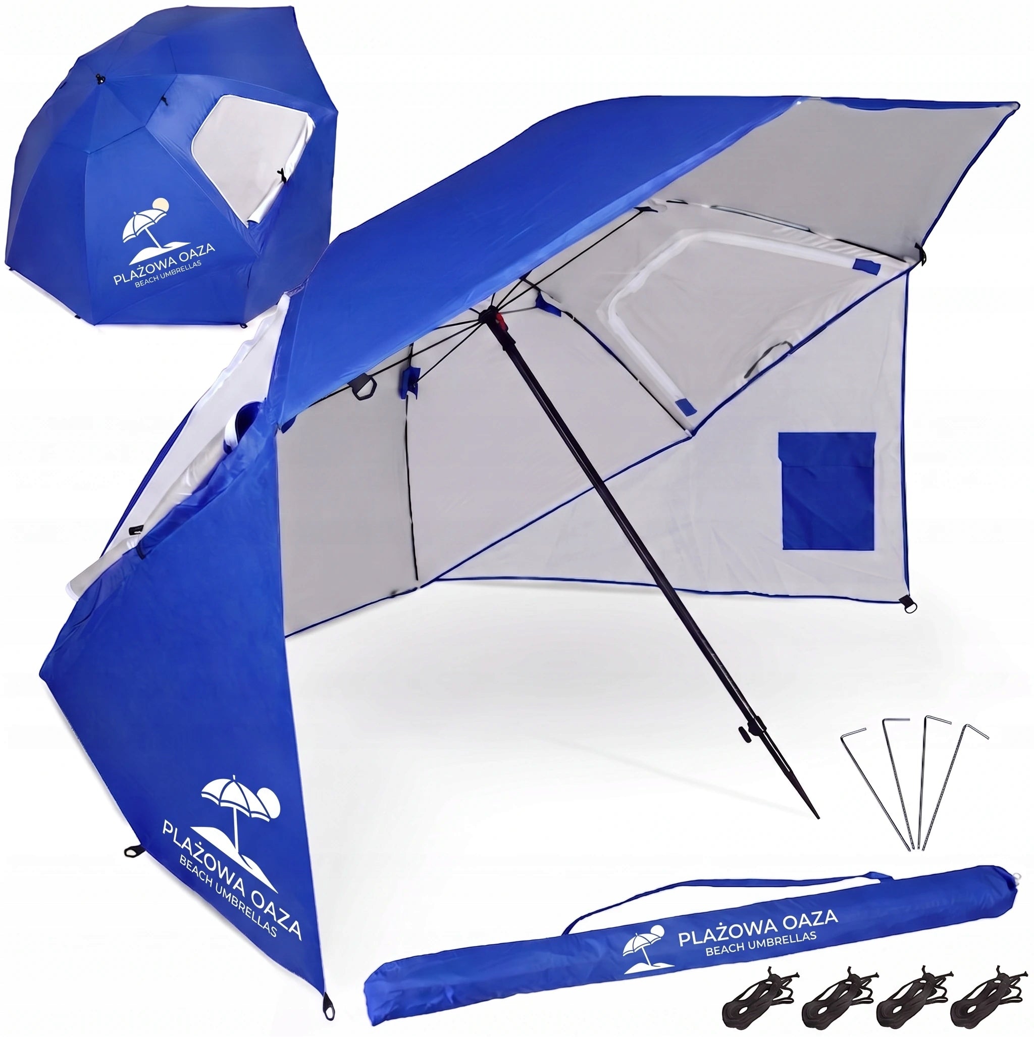 BEACH UMBRELLA 2IN1 TENT WITH COVERS 240cm BEACH OASIS UV50+ BLUE